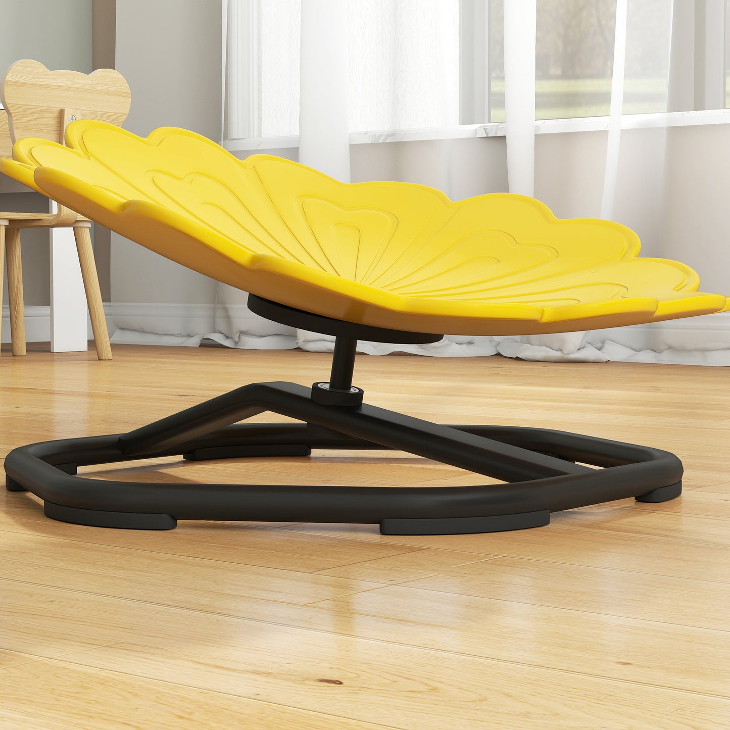 AIYAPLAY Flower Shaped Sensory Spinning Chair Non Slip Base for Balance and Coordination Yellow
