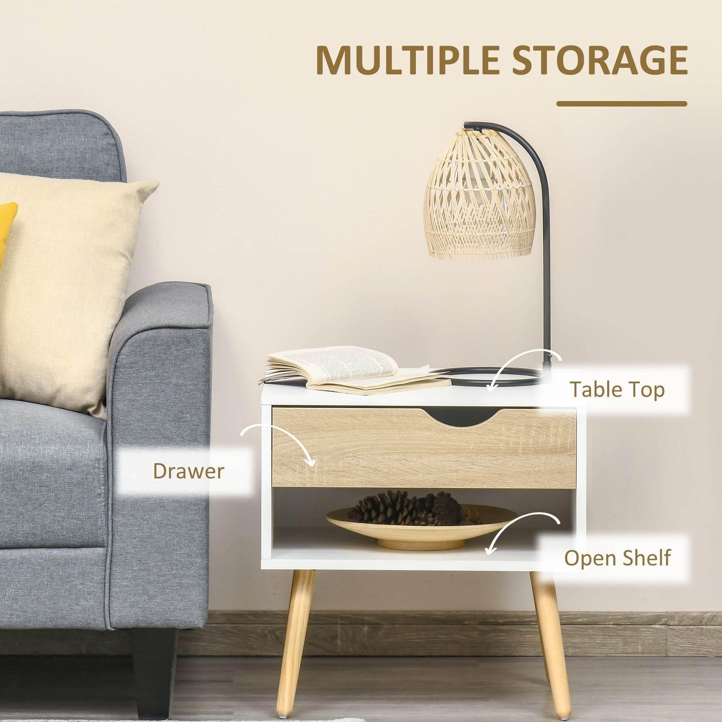 HOMCOM Modern Nature Wood Bedroom Furniture Set with Wardrobe, Side Cabinet, and Nightstands - ALL4U RETAILER LTD