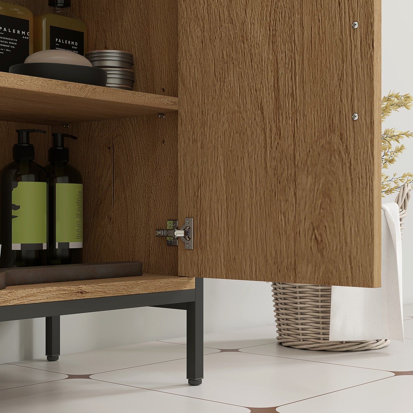 HOMCOM Bathroom Vanity Unit Under Sink Storage Cabinet With Two Doors Adjustable Shelf For Basin Without Pedestal Oak