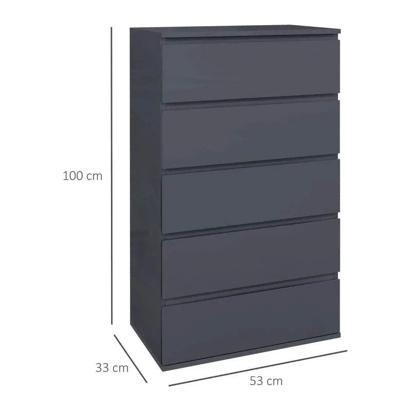 Dark gray 5-drawer chest of drawers with stacked drawer fronts