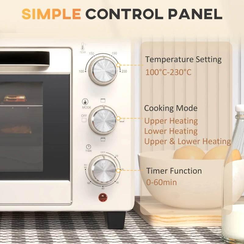 Cream mini electric oven control panel with temperature setting and cooking mode dials