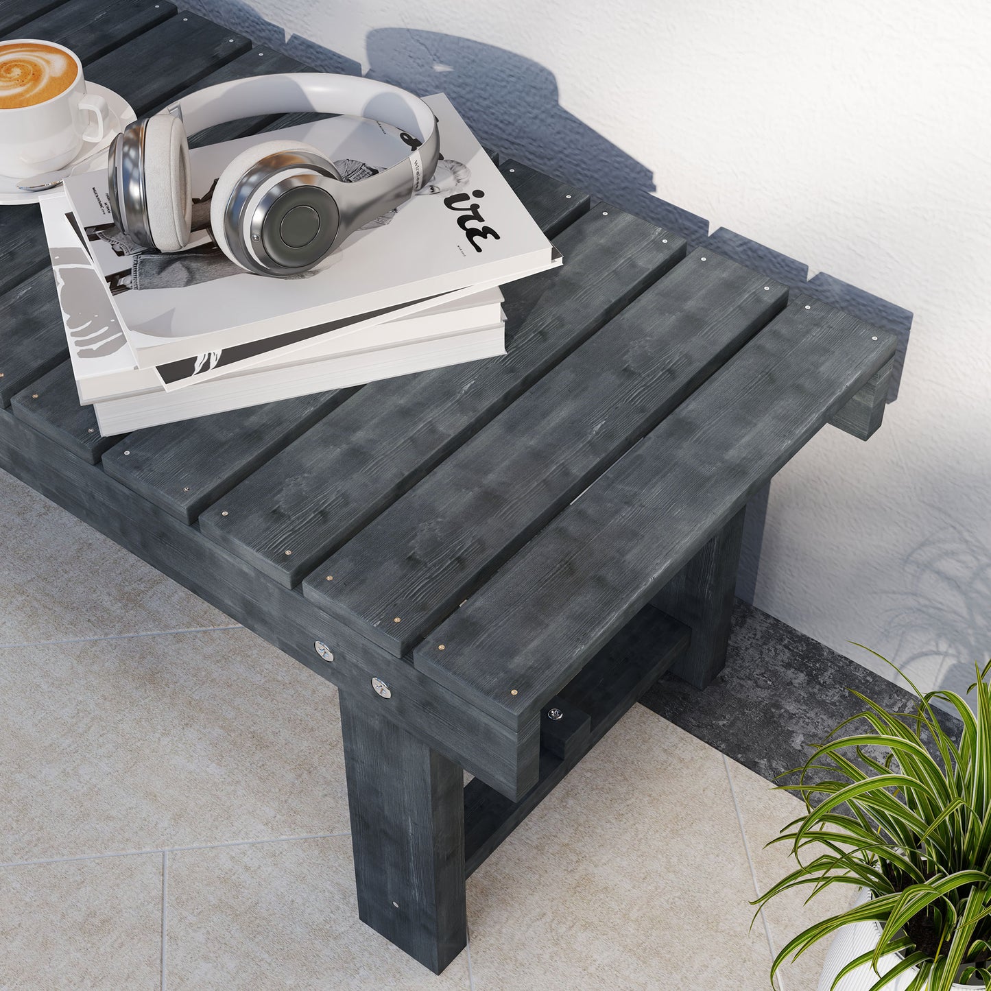 Outsunny 2 Seater Garden Wooden Bench Grey Fir Wood Slatted Seat With Footrest For Patio Use