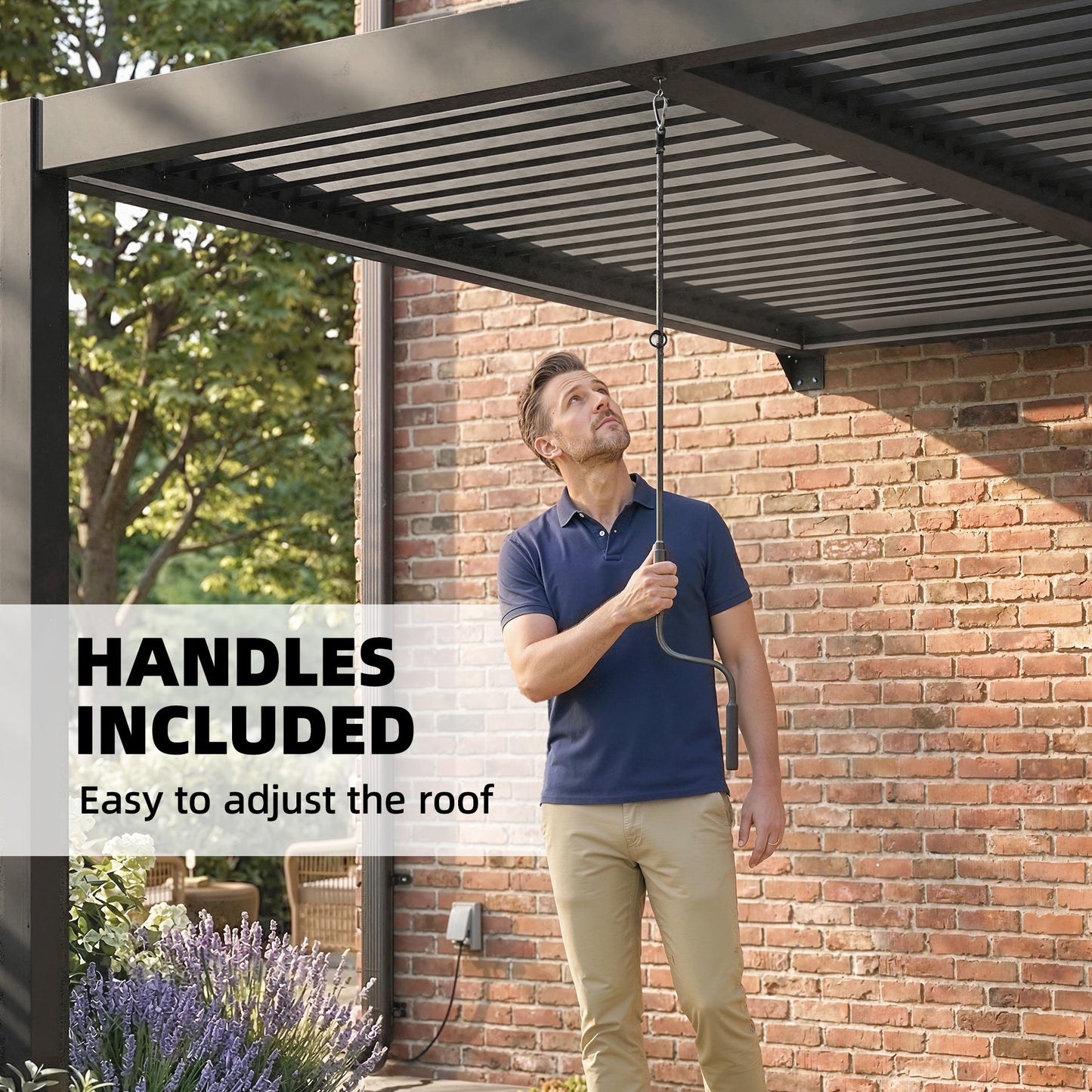 Outsunny 3 By 3 M Louvered Pergola With LED Lights Wall Mounted Aluminium Patio Gazebo Dark Grey