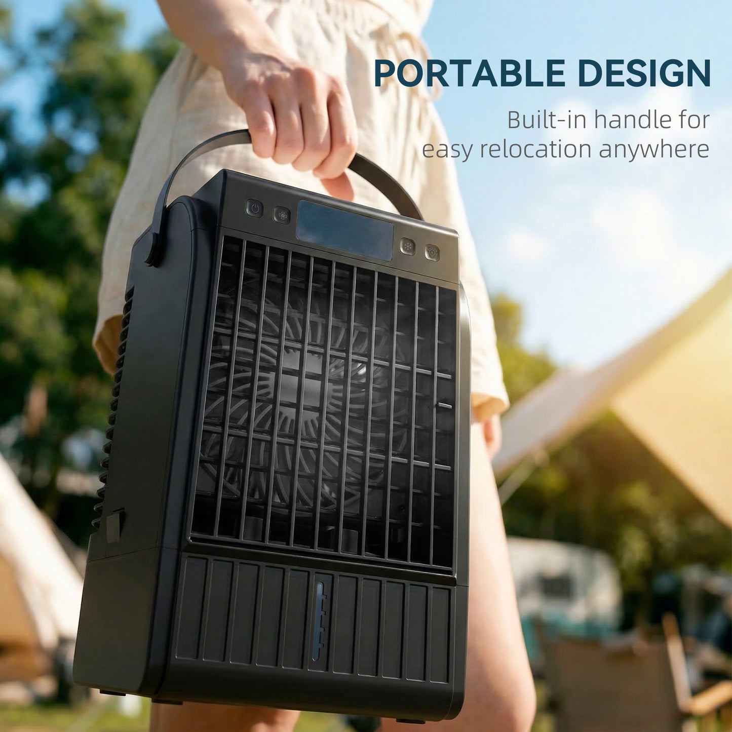 HOMCOM Portable Air Conditioner 4 In 1 Mini Air Cooler With 4 Wind Speeds 2 Cool Mist RGB LED Light Black