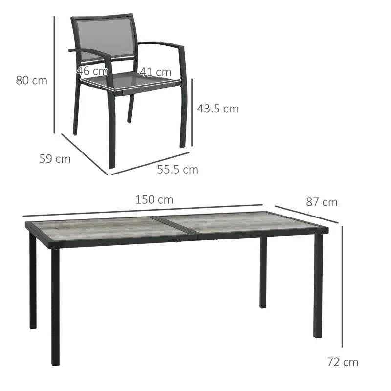 Rectangular grey patio dining table with four black legs
