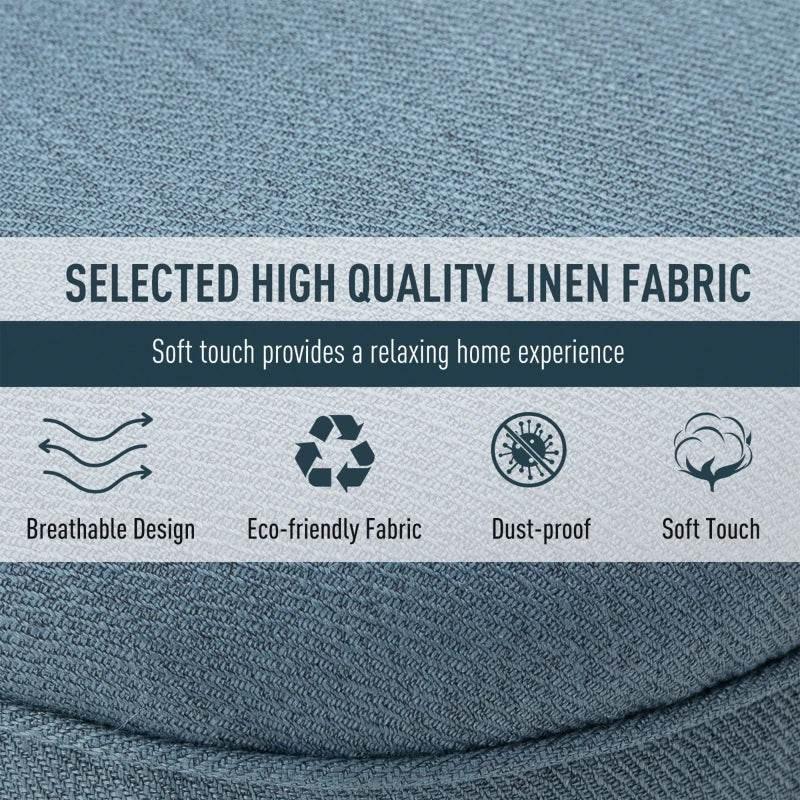 Blue linen-look upholstery fabric texture close-up