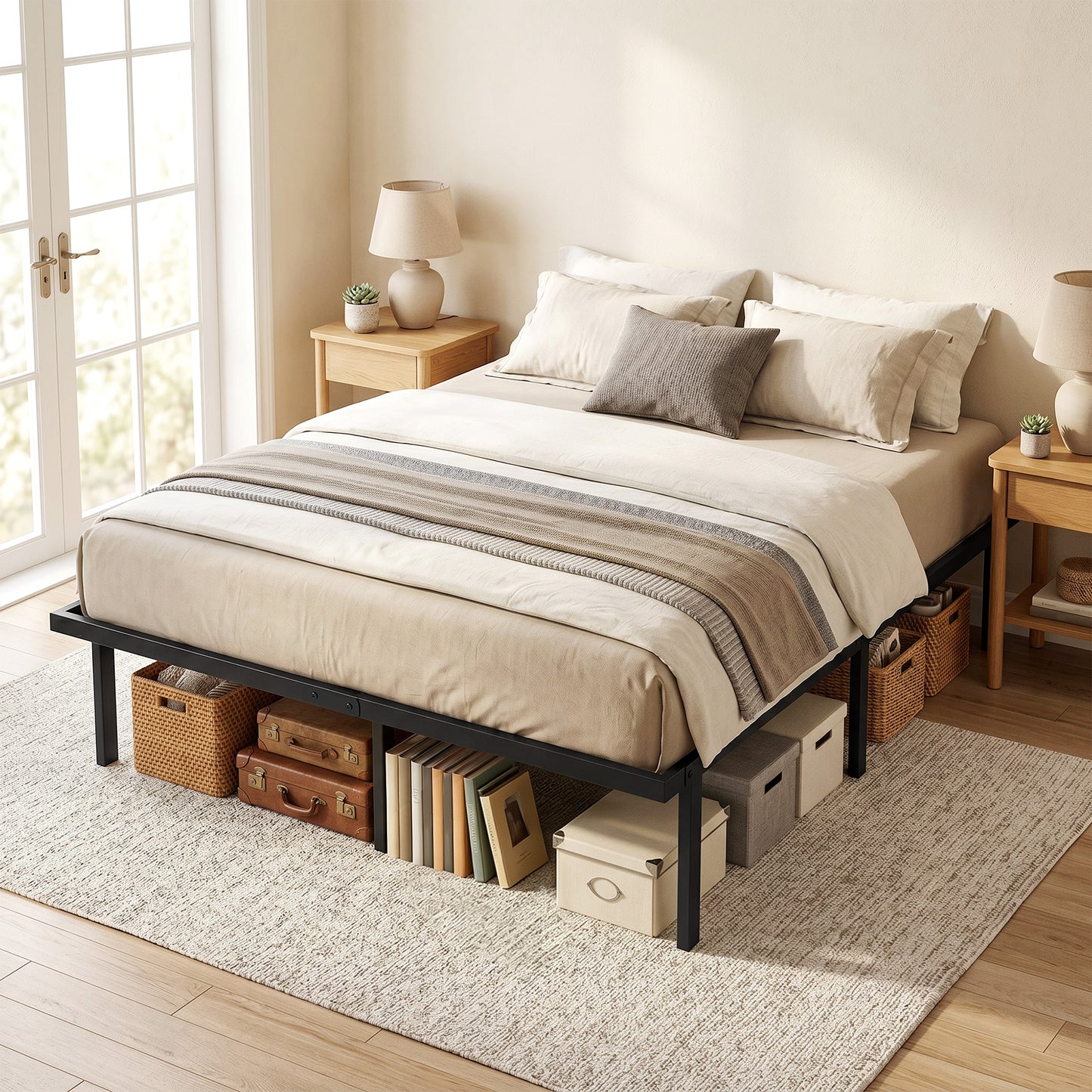 HOMCOM King Size Metal Platform Bed Frame With Underbed Storage Steel Slat Support No Box Spring Required