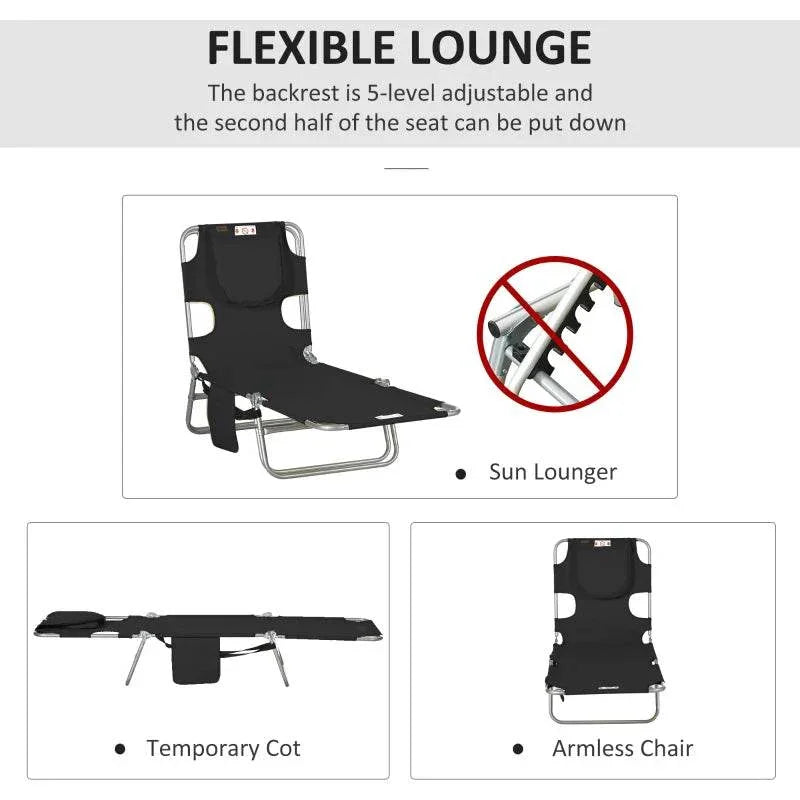Outsunny foldable sun lounger with 5-position adjustable backrest and foldable frame