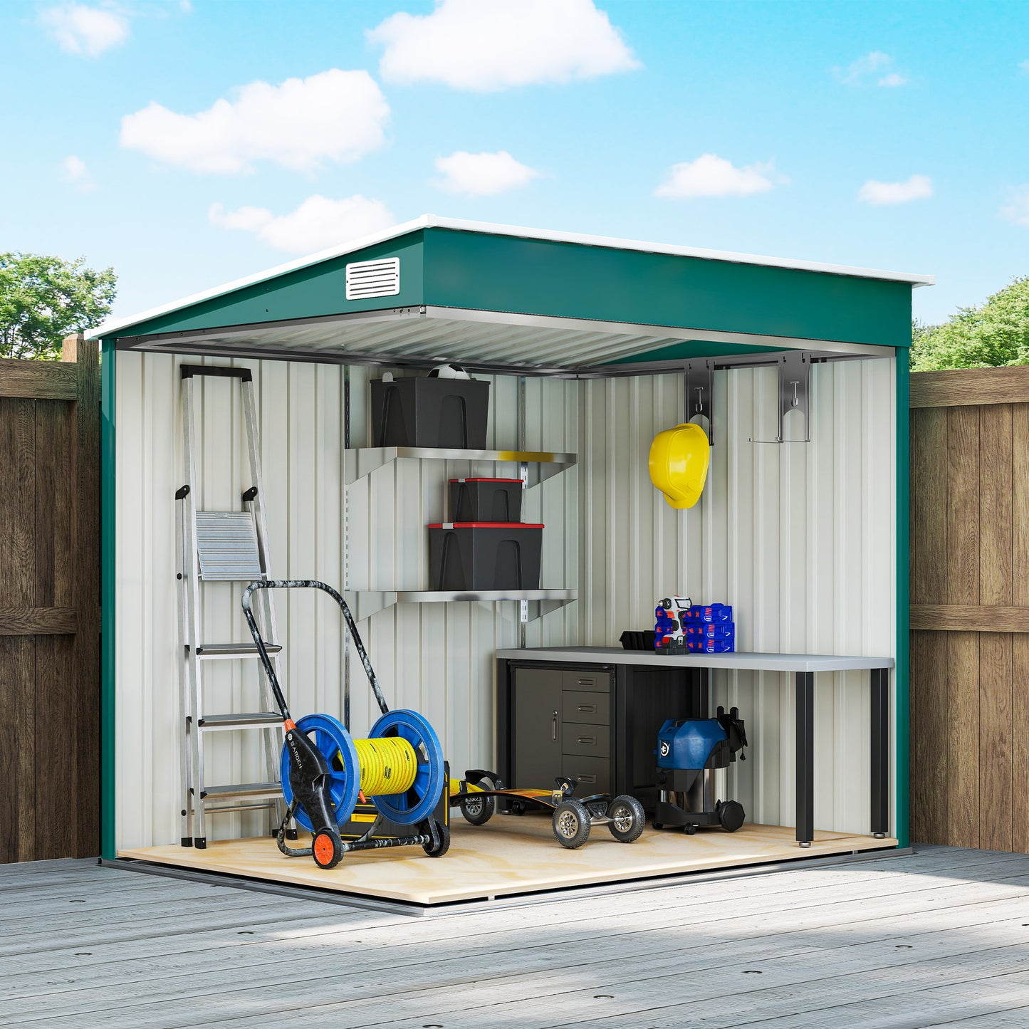 Outsunny 7 X 5ft Galvanised Metal Shed With Sliding Door Green Outdoor Storage For Tools And Bikes