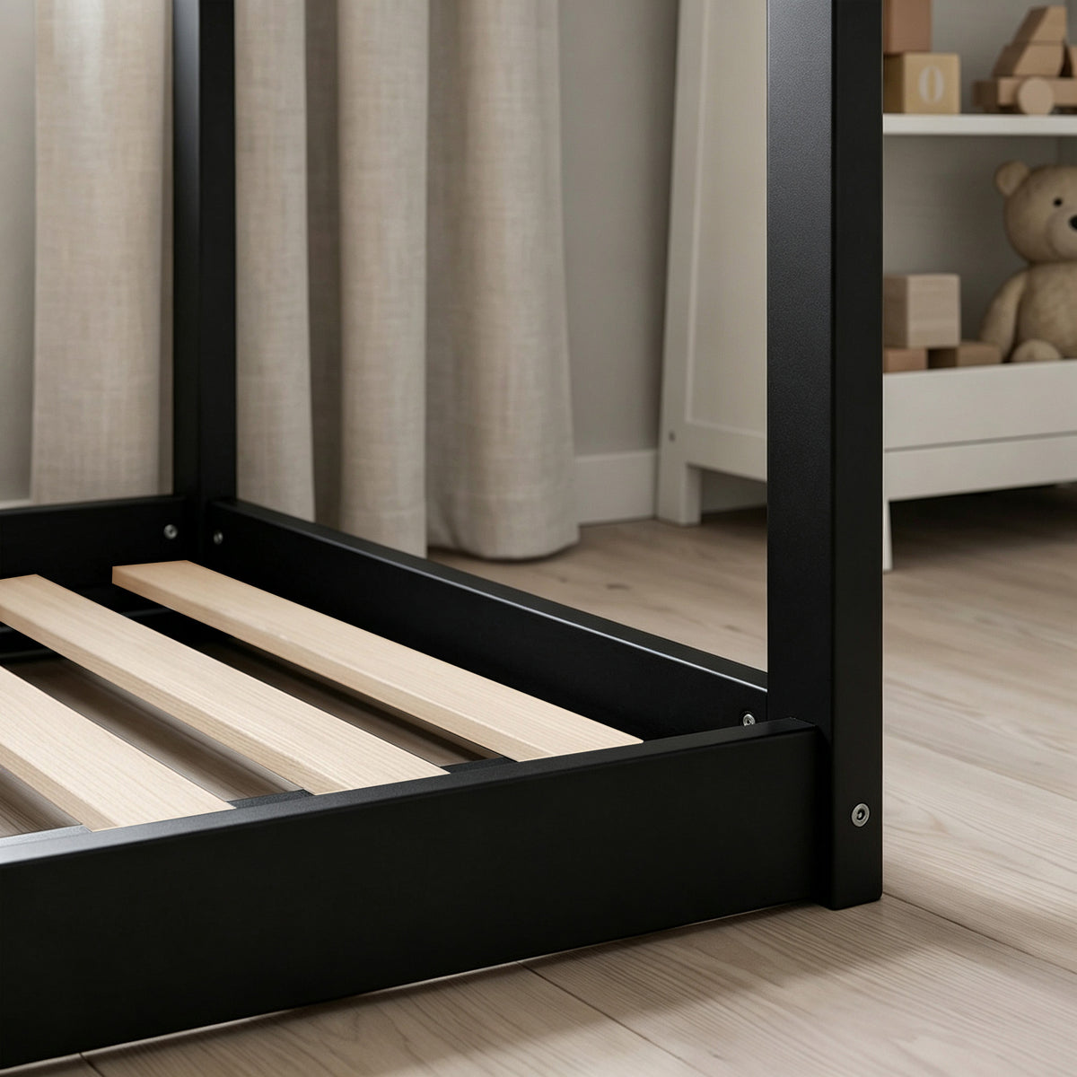 Homcom House Shaped Single Bed Frame Scandinavian Wood Platform Base Black