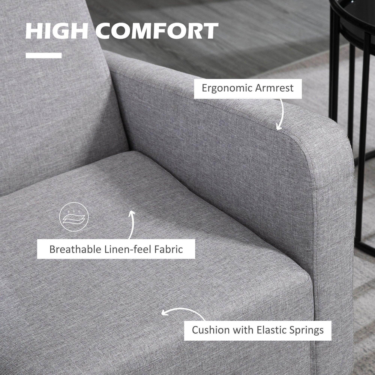 Light grey chair interior with ergonomic armrest and curved back support
