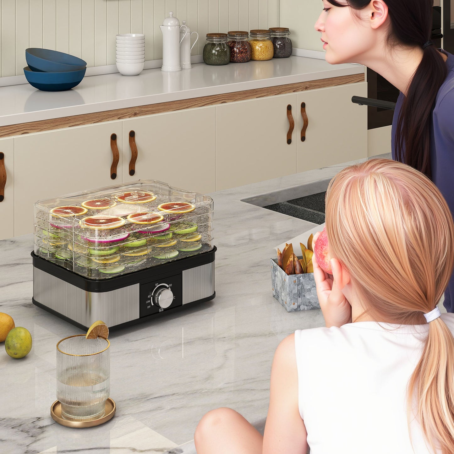 HOMCOM 5 Tier Food Dehydrator 245W Dryer With Adjustable Temperature 40 To 70 C For Fruit Meat Veg Jerky Black