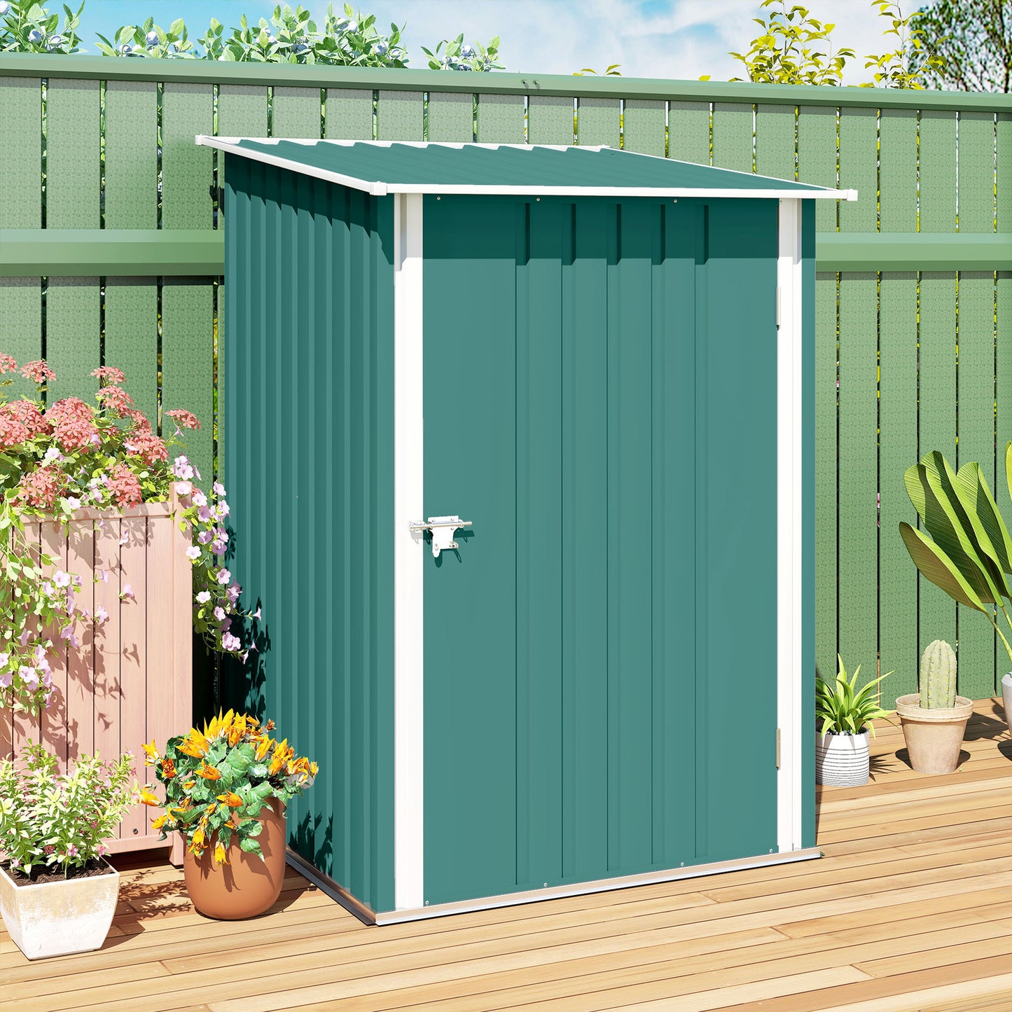 Outsunny Lean To Steel Garden Shed 3.3 By 3.4 Feet With Locking Door Green Galvanised Steel