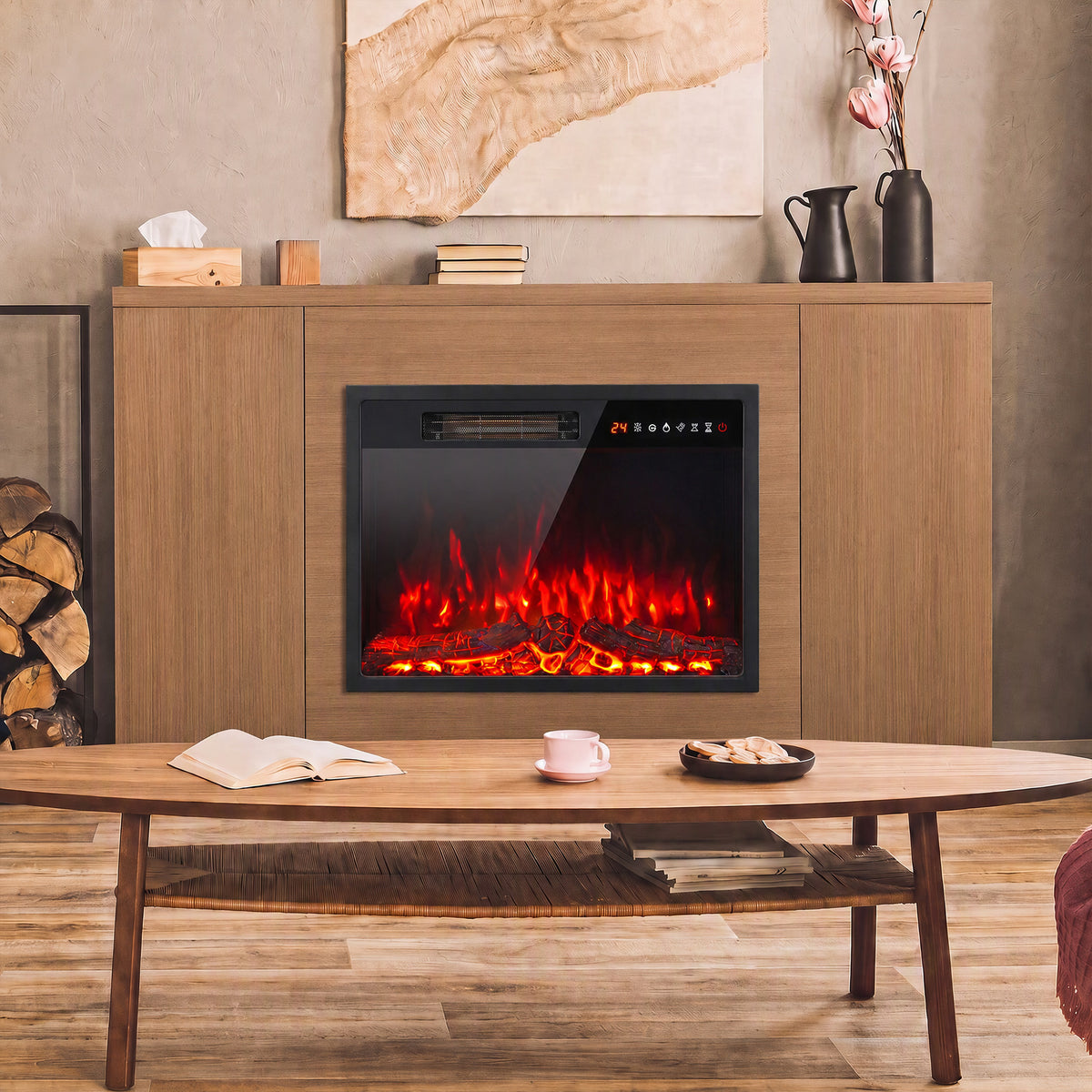 HOMCOM Recessed Electric Fireplace Insert With Adjustable Flame And Remote