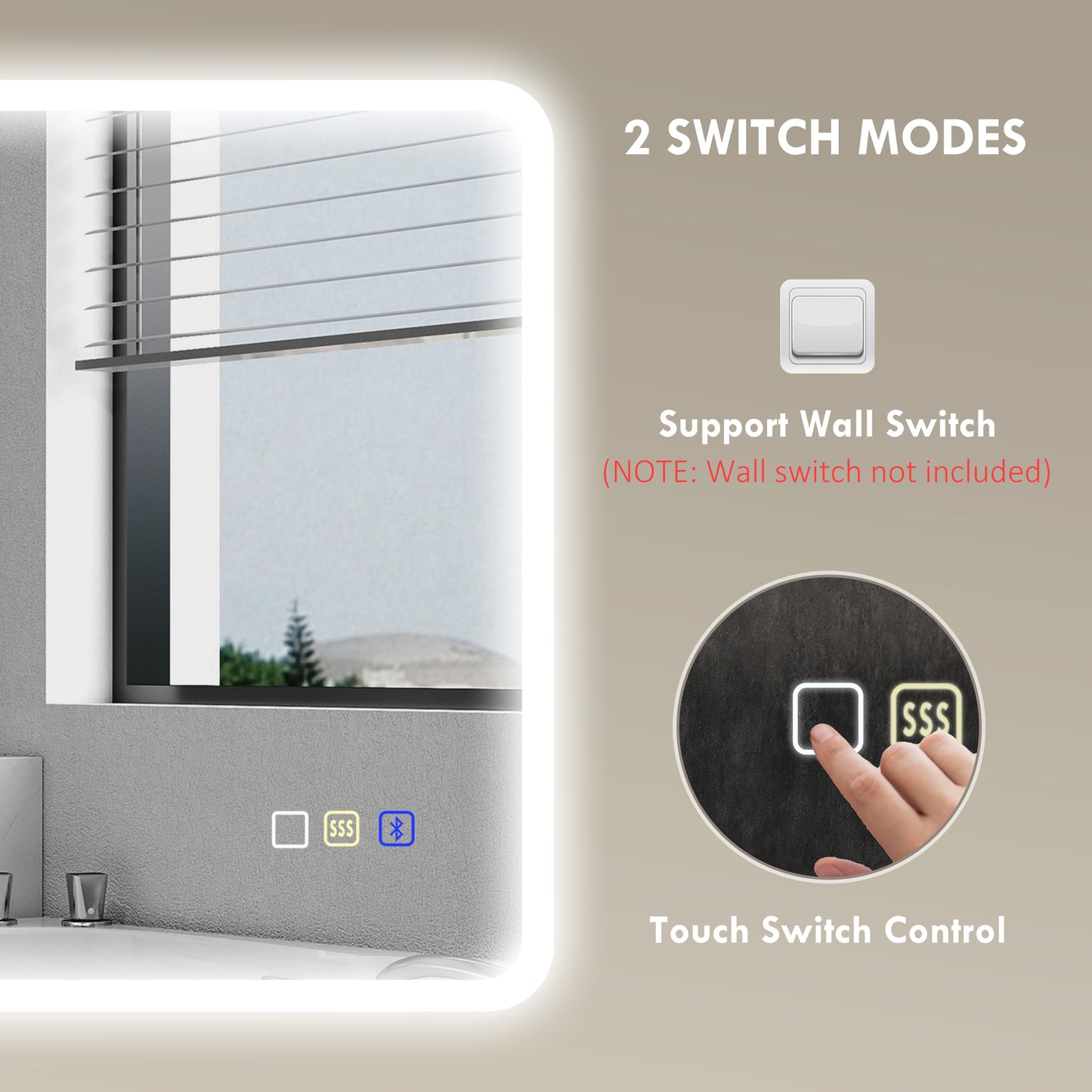 HOMCOM 80x60cm LED Bathroom Mirror With Bluetooth Demister Pad Adjustable Brightness Three Light Modes Silver Tone