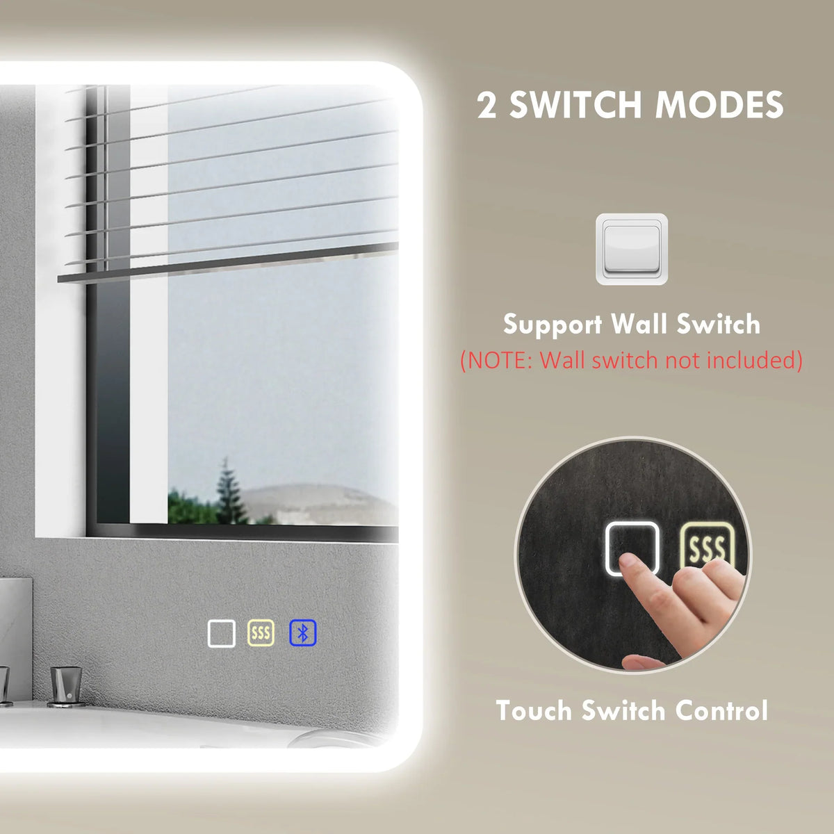 LED Bluetooth bathroom mirror with touch switch control and two light modes