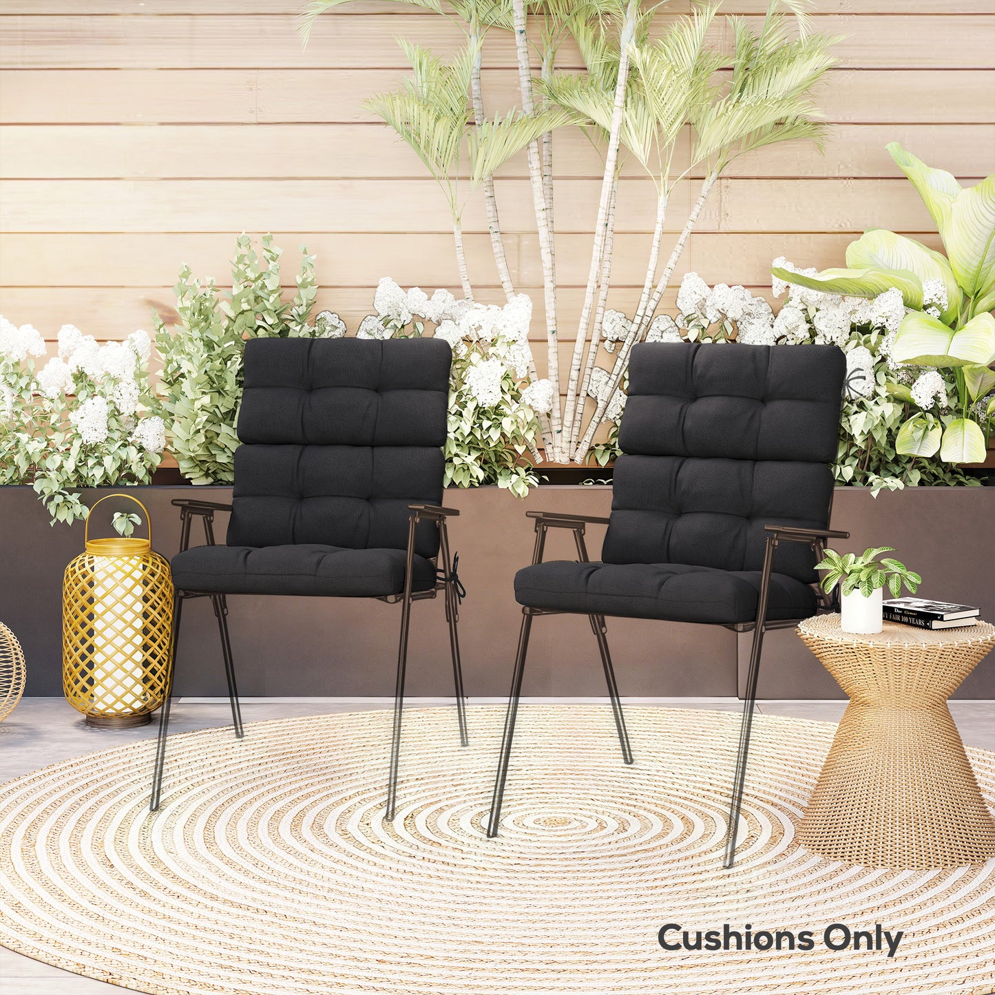 Outsunny 2 Piece Replacement Seat Cushions With Backrest And Ties For Garden Patio Chairs Black