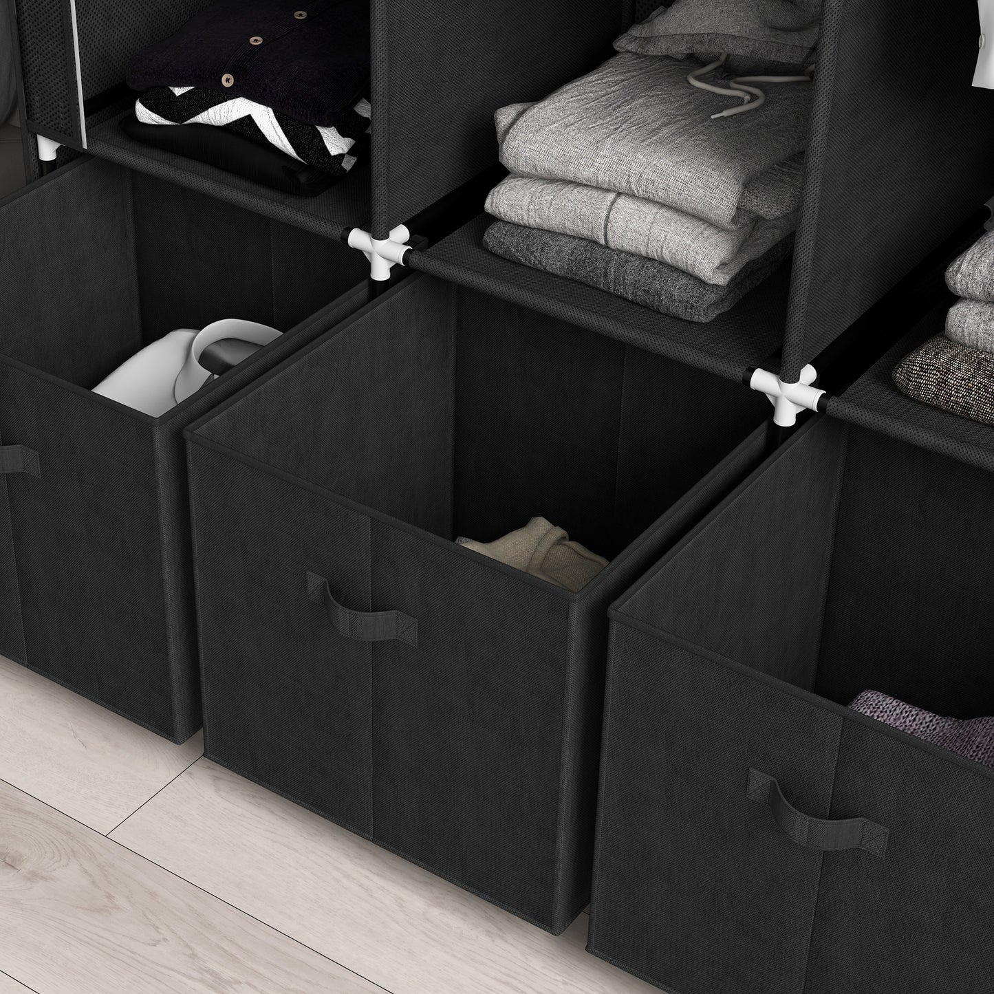 HOMCOM Foldable Fabric Wardrobe for Bedroom Portable with 5 Shelves 2 Hanging Rails and 3 Fabric Drawers Black