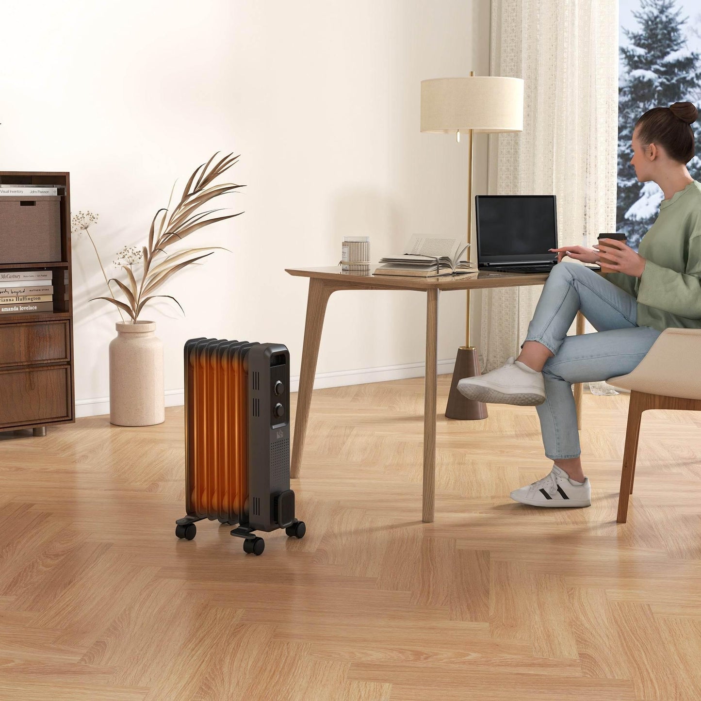 HOMCOM Portable 1500W Oil-Filled Heater with 3 Heat Settings and Safety Features, Grey - ALL4U RETAILER LTD