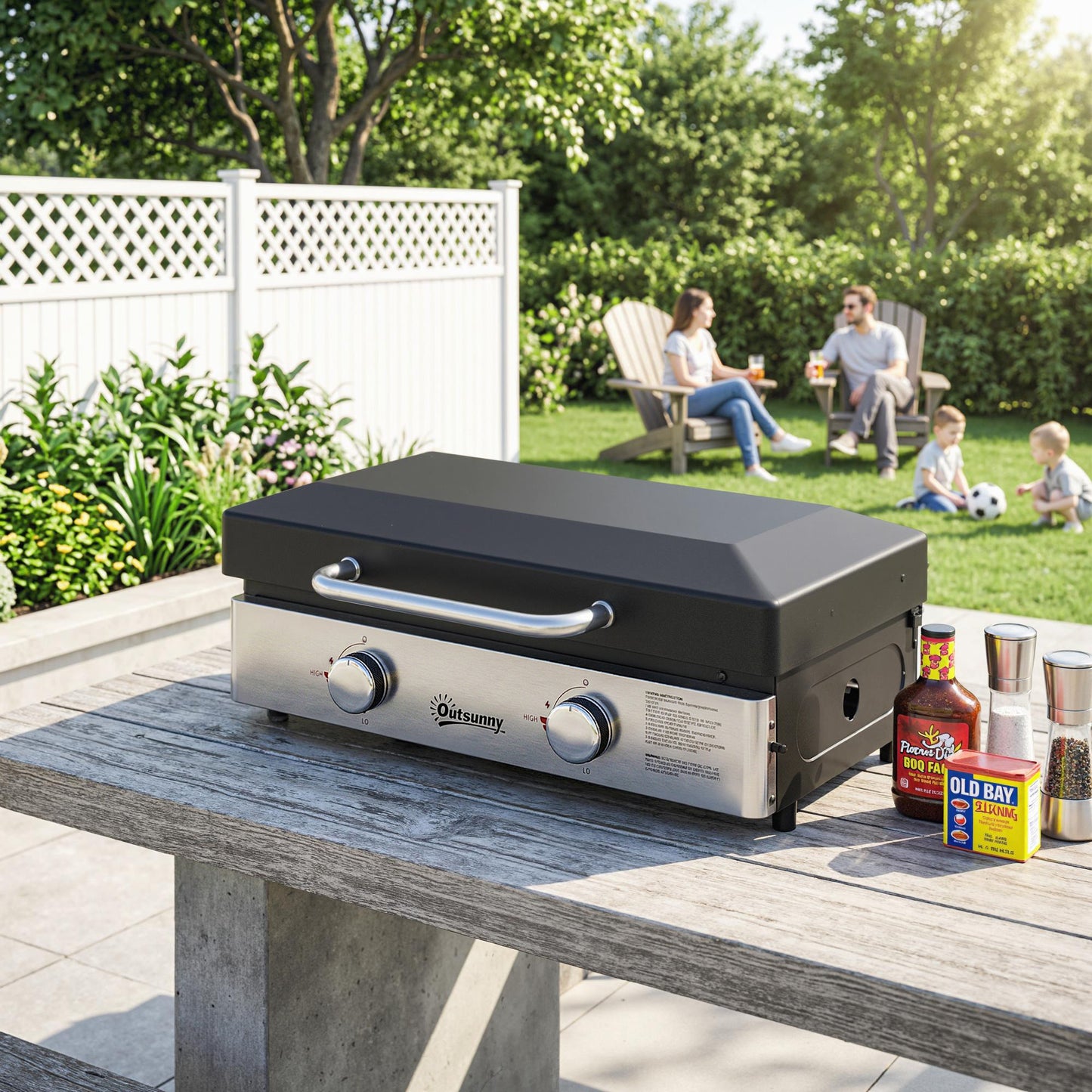 Outsunny 2 Burner Grill Griddle Portable Gas Plancha 6 kW Tabletop BBQ With Grease Cup For Camping Picnic Patios Black