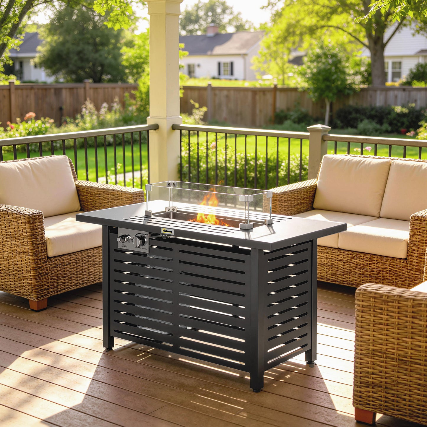 Outsunny 50,000 BTU Propane Gas Fire Pit Table With 43 Inch Steel Tabletop, Pulse Ignition