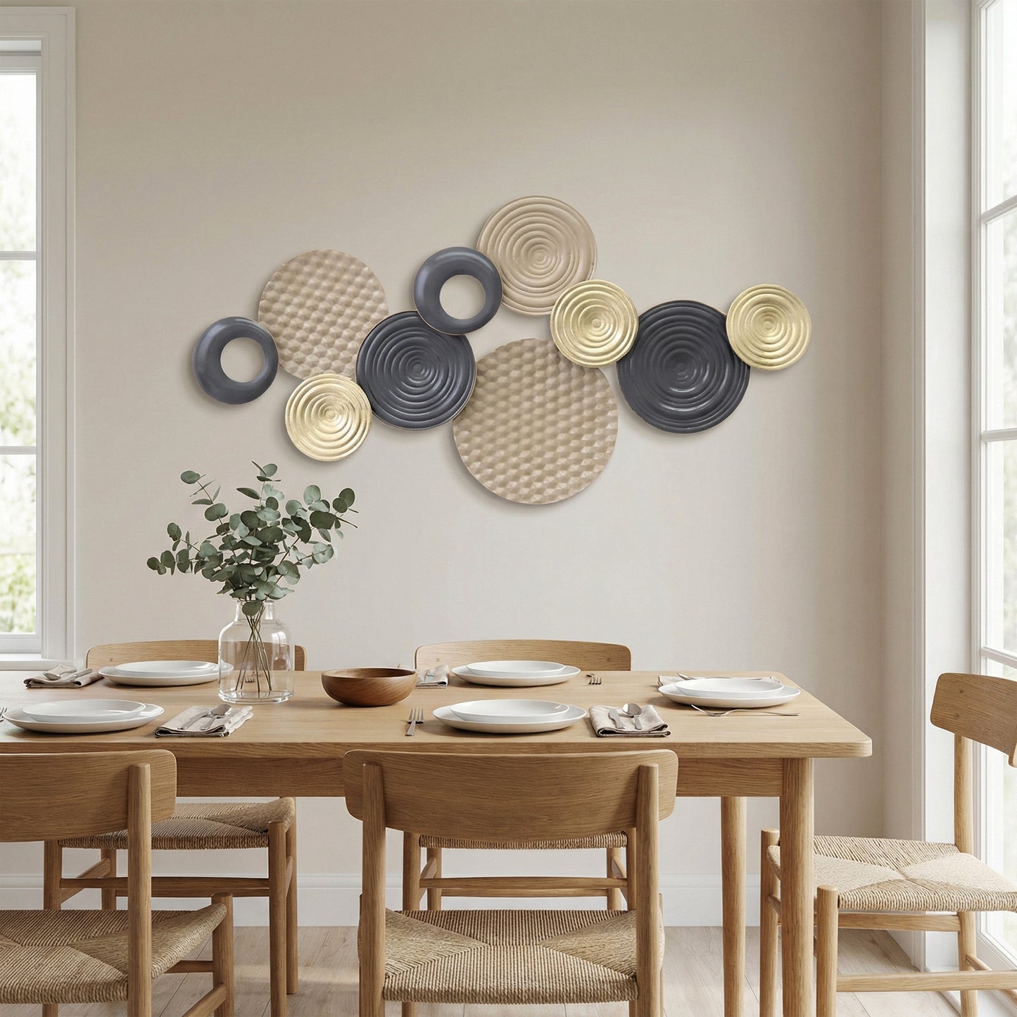 HOMCOM Metal Wall Art Modern Hanging Wall Decor With Multi Disc Design For Living Room Bedroom Dining Room