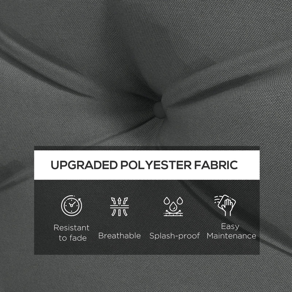Upgraded grey polyester cushion fabric with textured weave, tufted seams