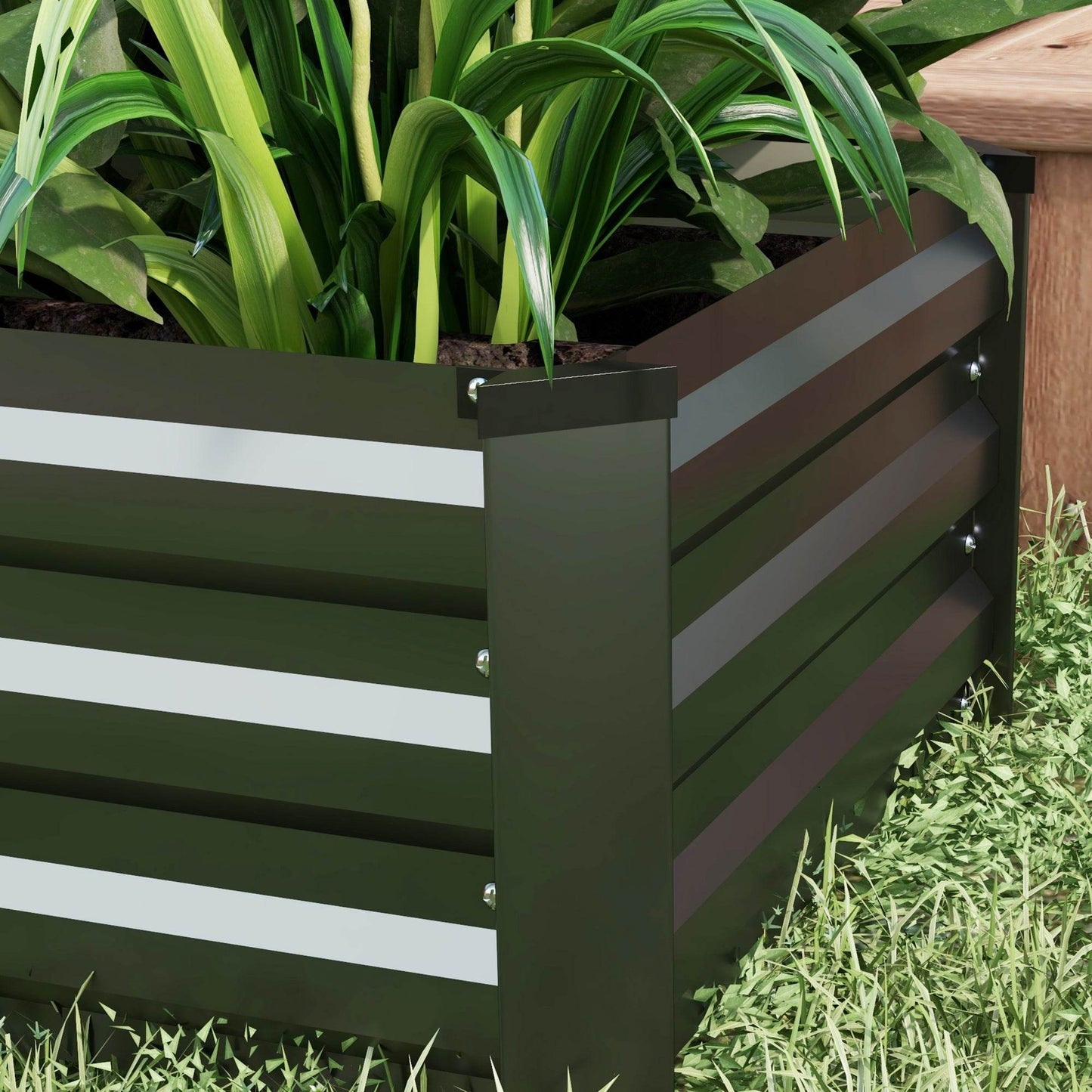 Outsunny Set Of 2 Galvanised Steel Elevated Garden Planters - Easy Assembly for Flowers, Herbs, and Vegetables, Dark Grey - ALL4U RETAILER LTD