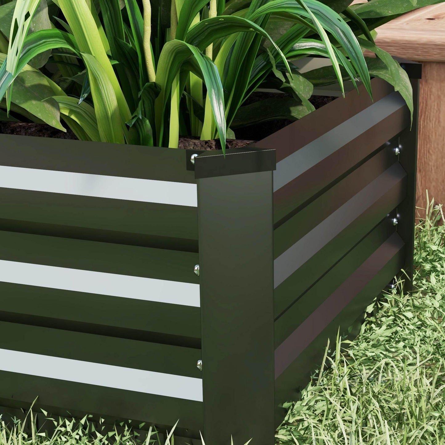 Outsunny Set Of 2 Galvanised Steel Elevated Garden Planters - Easy Assembly for Flowers, Herbs, and Vegetables, Dark Grey - ALL4U RETAILER LTD