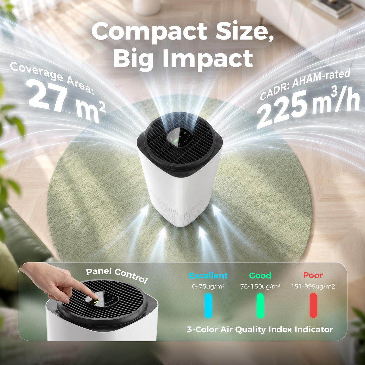 Smart Air Purifier With HEPA Filter For Home App Voice Control