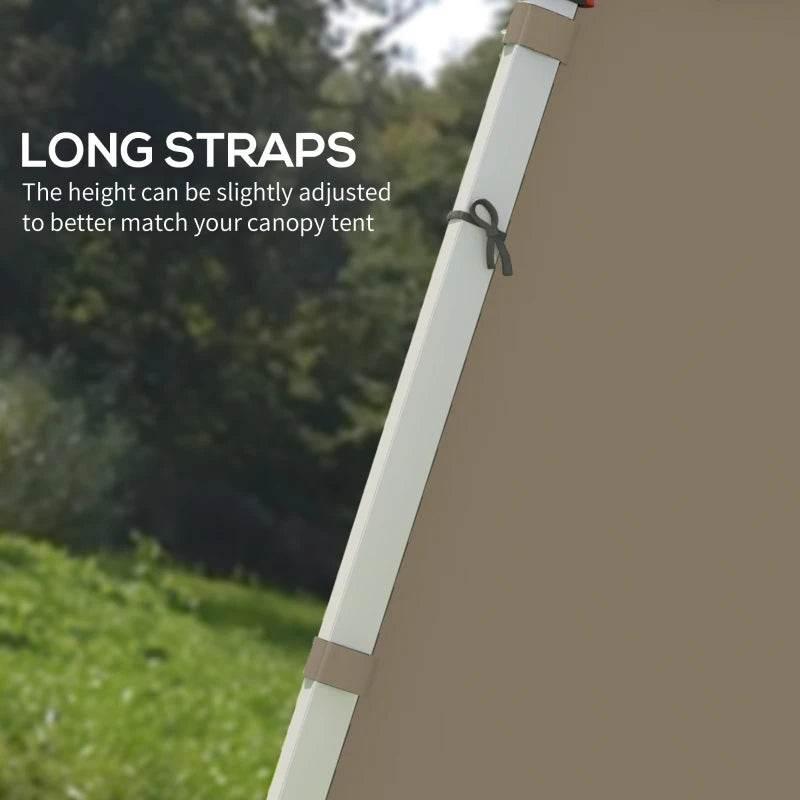 Beige side panel long strap with metal clasp on gray frame