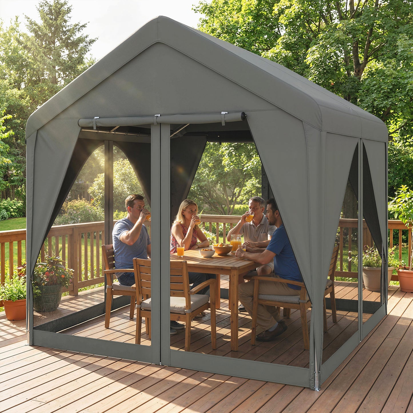 Outsunny 3 x 3 m Patio Gazebo Netting Curtains Outdoor Canopy Shelter Galvanised Steel Frame Dark Grey