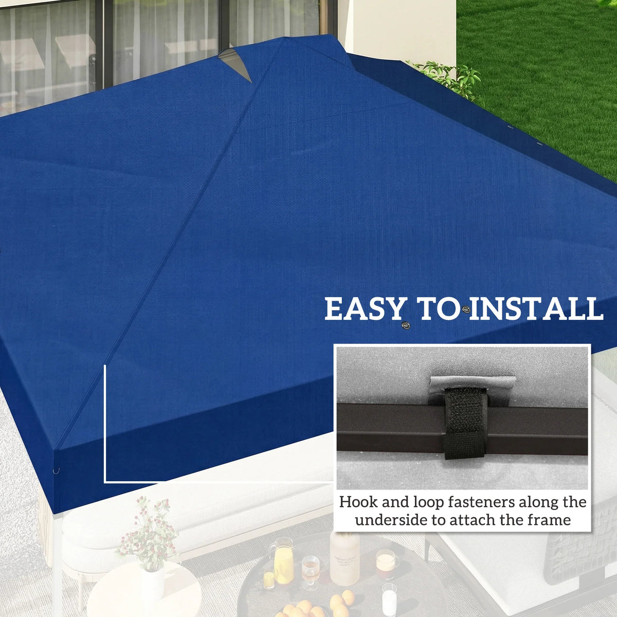 Blue waterproof canopy roof with textured fabric and easy-to-install straps