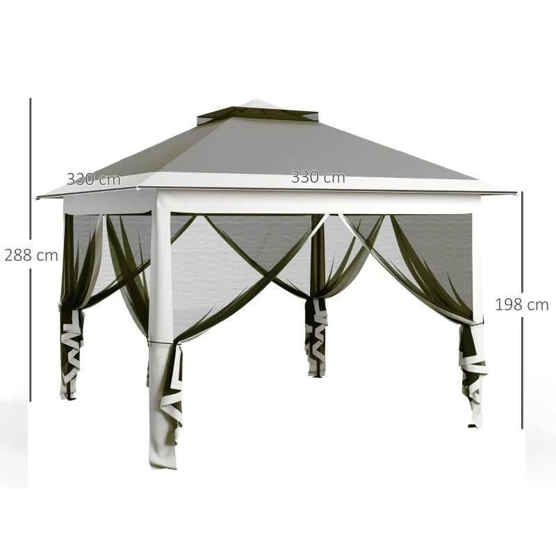 Pop-up canopy tent with hanging mesh side panels and height-adjustable legs