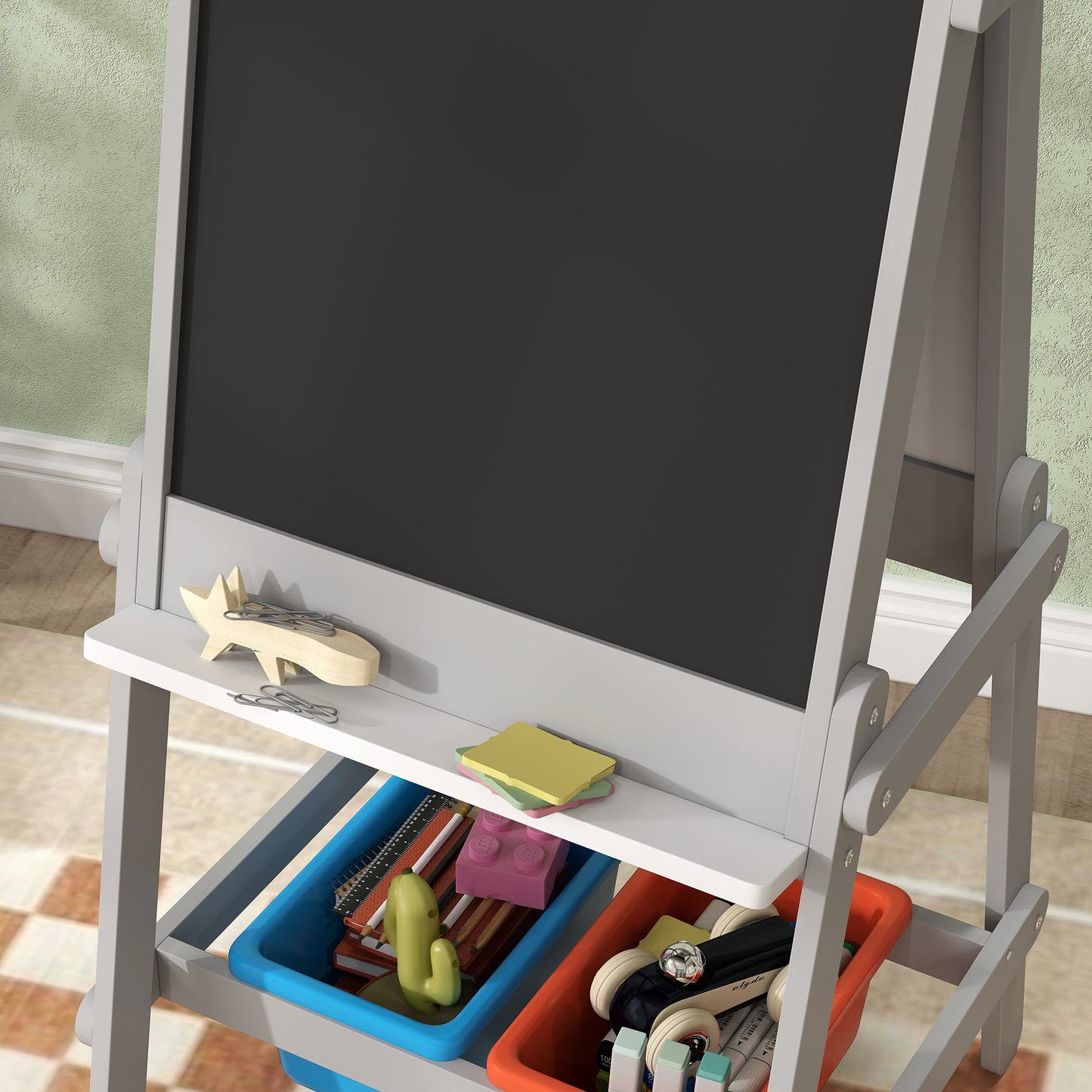 AIYAPLAY Art Easel for Kids with Paper Roll 3 in 1 Double Sided Chalkboard Whiteboard Storage Boxes