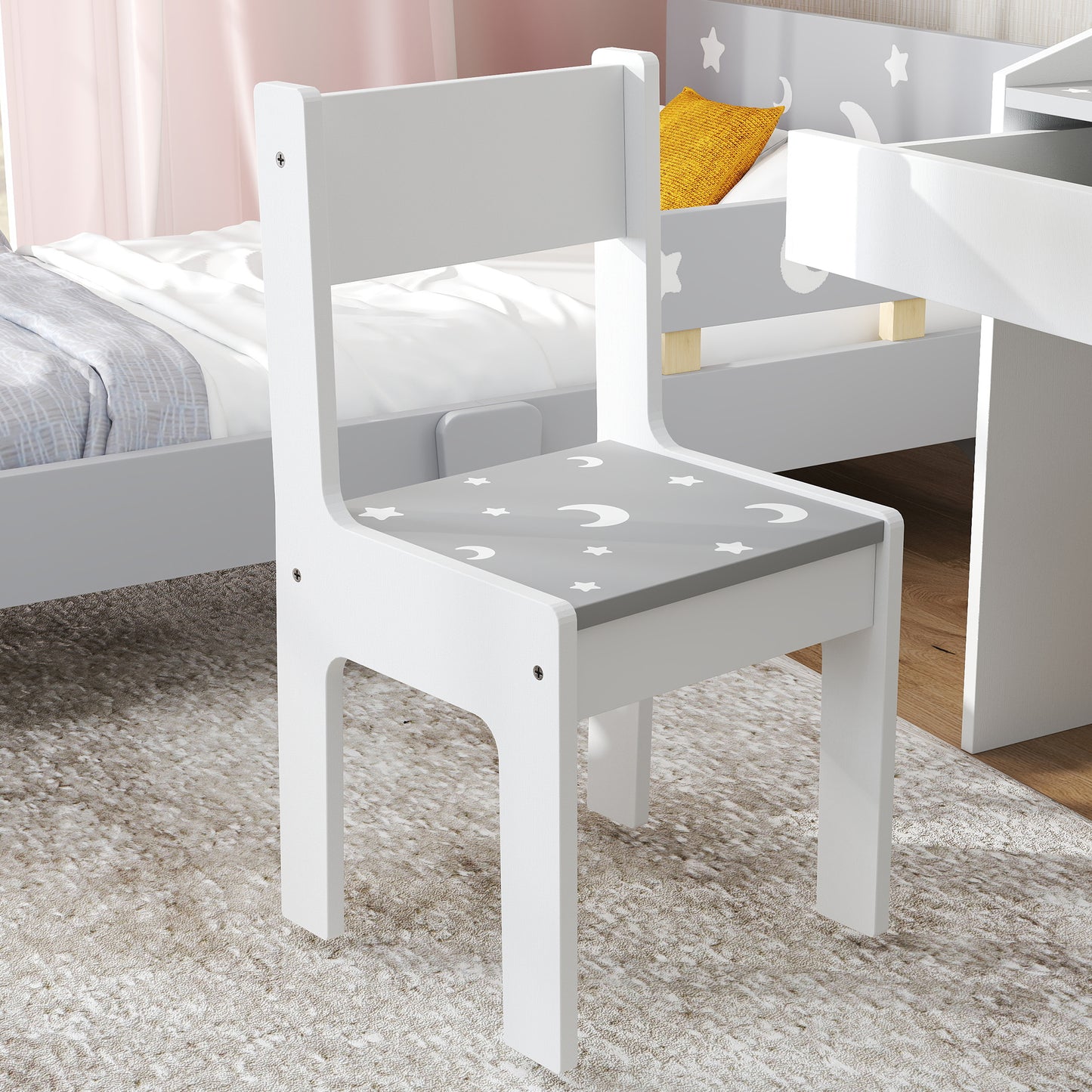 AIYAPLAY Children Study Table and Chair Set With Storage Drawer For Ages 3 To 6 Grey