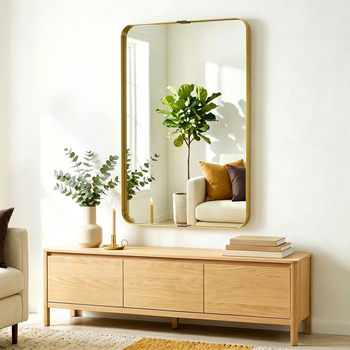 HOMCOM Rectangular Wall Mirror 90 X 60 Cm With Aluminium Alloy Frame And Tempered Glass Gold Tone