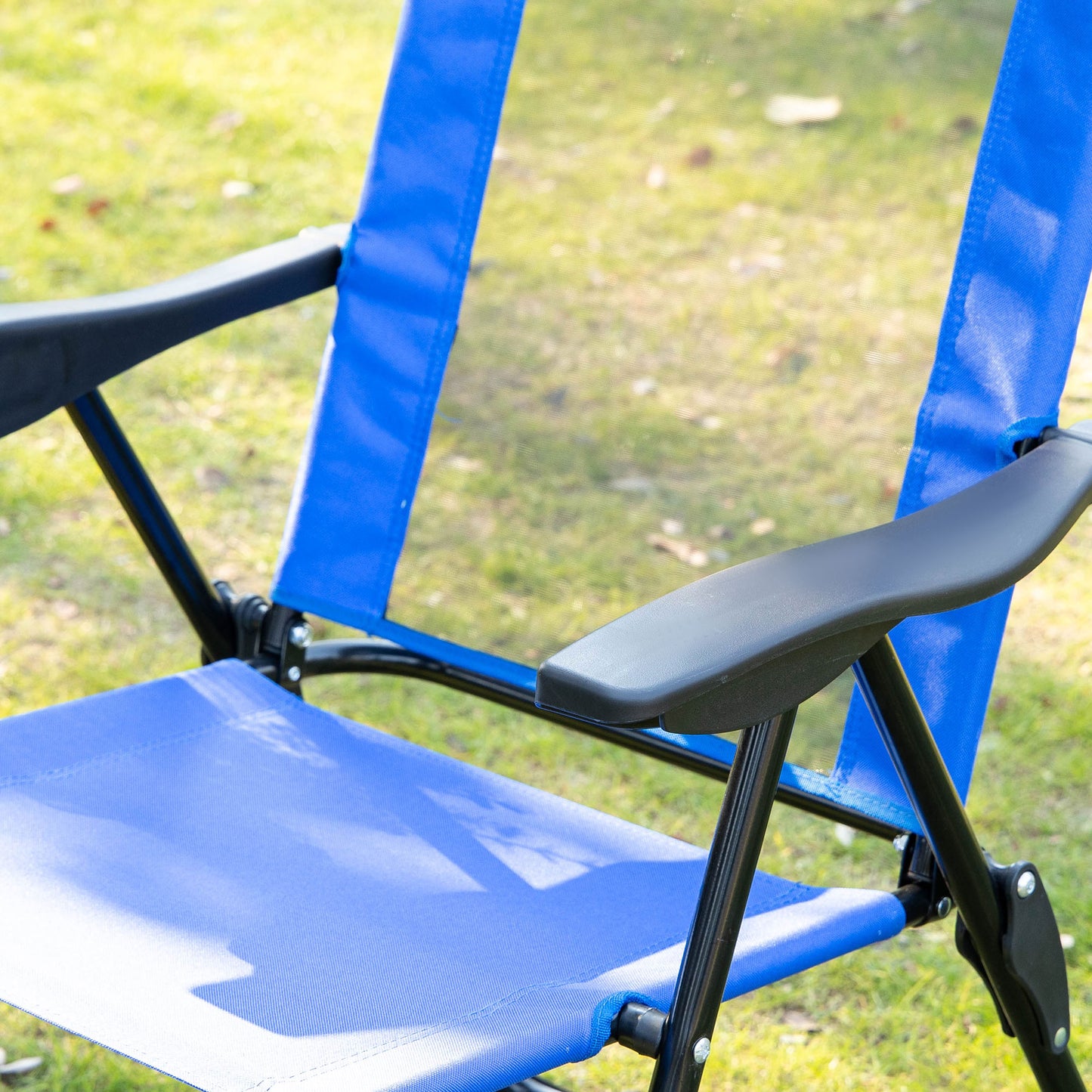 Outsunny Folding Garden Chairs Set of 2, 5-Position Recliner Camping Chair with High Back, All Weather Texteline Seat, Portable Outdoor Dining Chairs with Headrests for Patio, Picnic, Blue