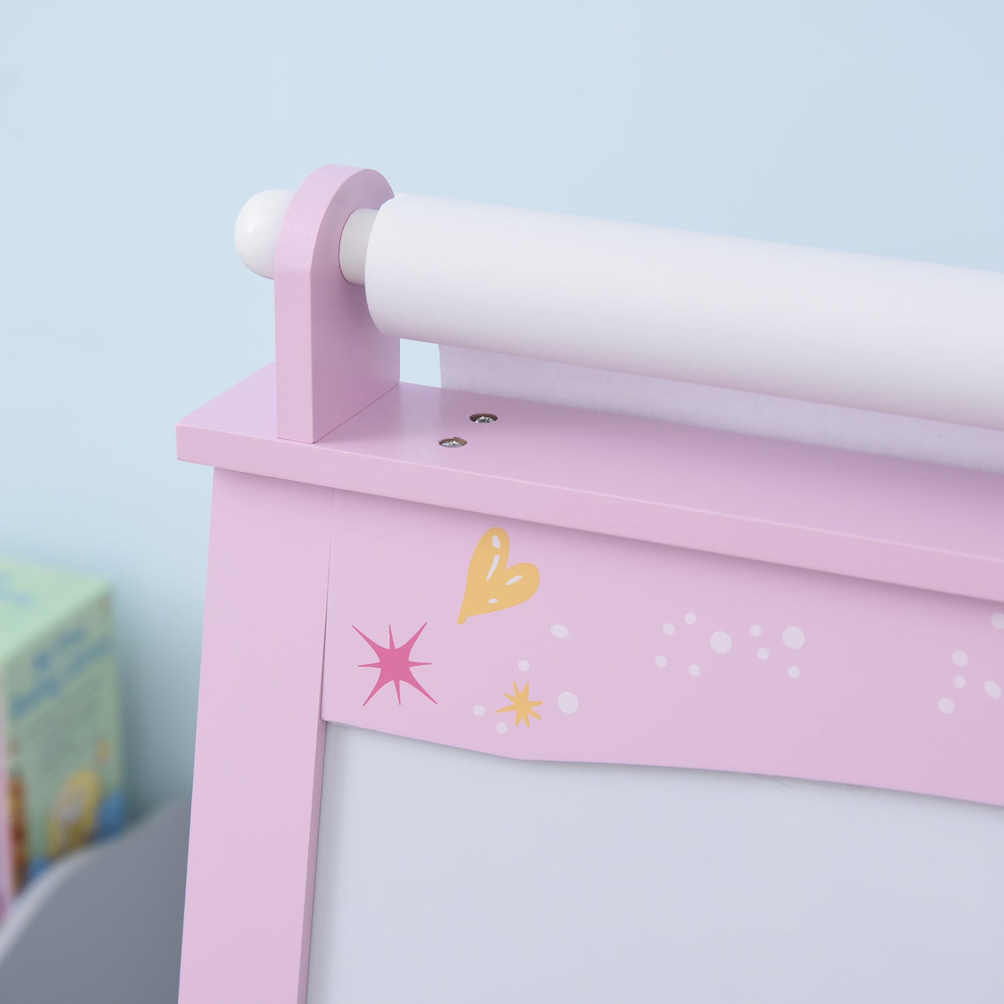 HOMCOM Kids 3 In 1 Wooden Art Easel With Paper Roll Chalkboard Whiteboard Storage Baskets Pink