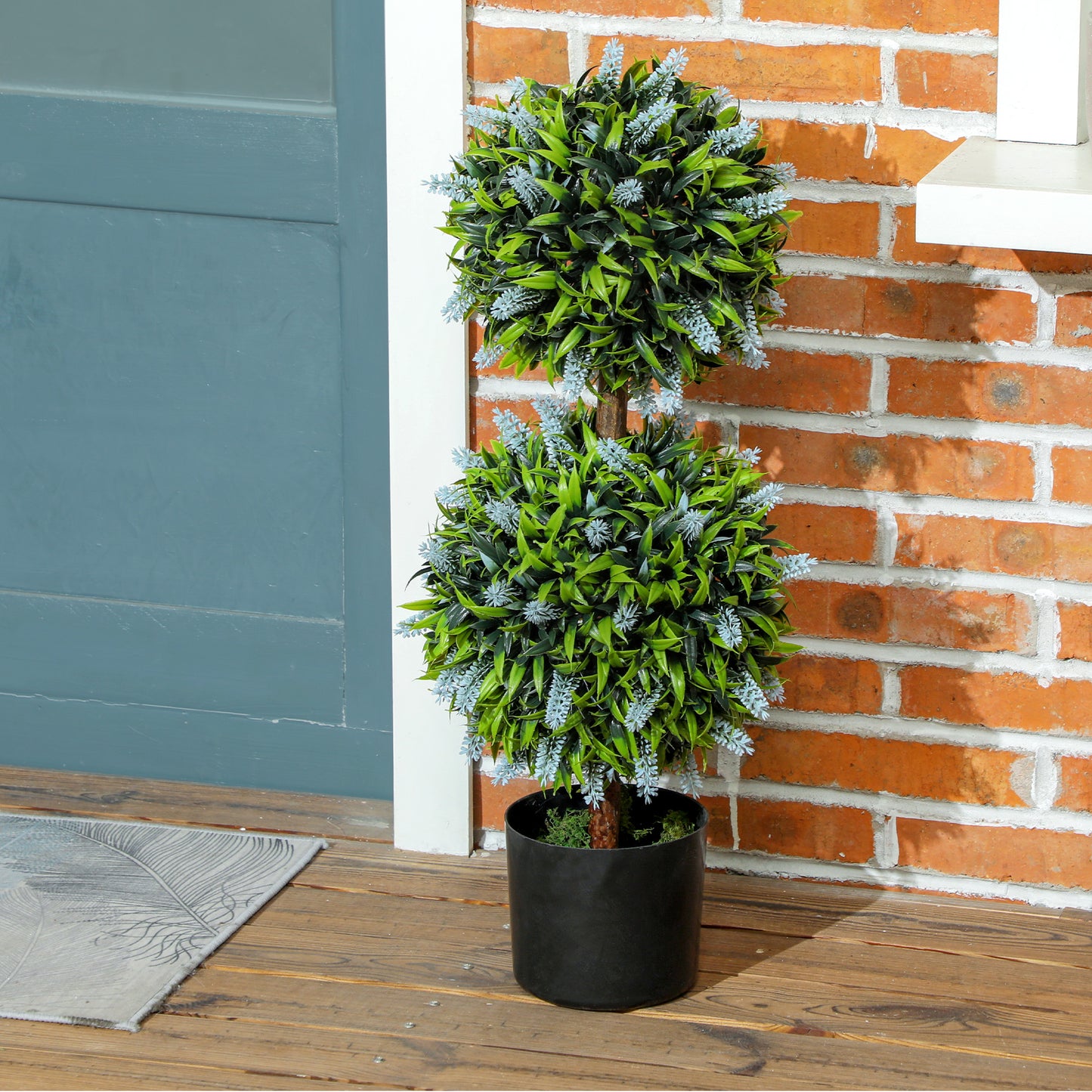 Set Of 2 Decorative Artificial Lavender Ball Trees In Pots Blue 70cm Faux Plants For Indoor Outdoor Decor