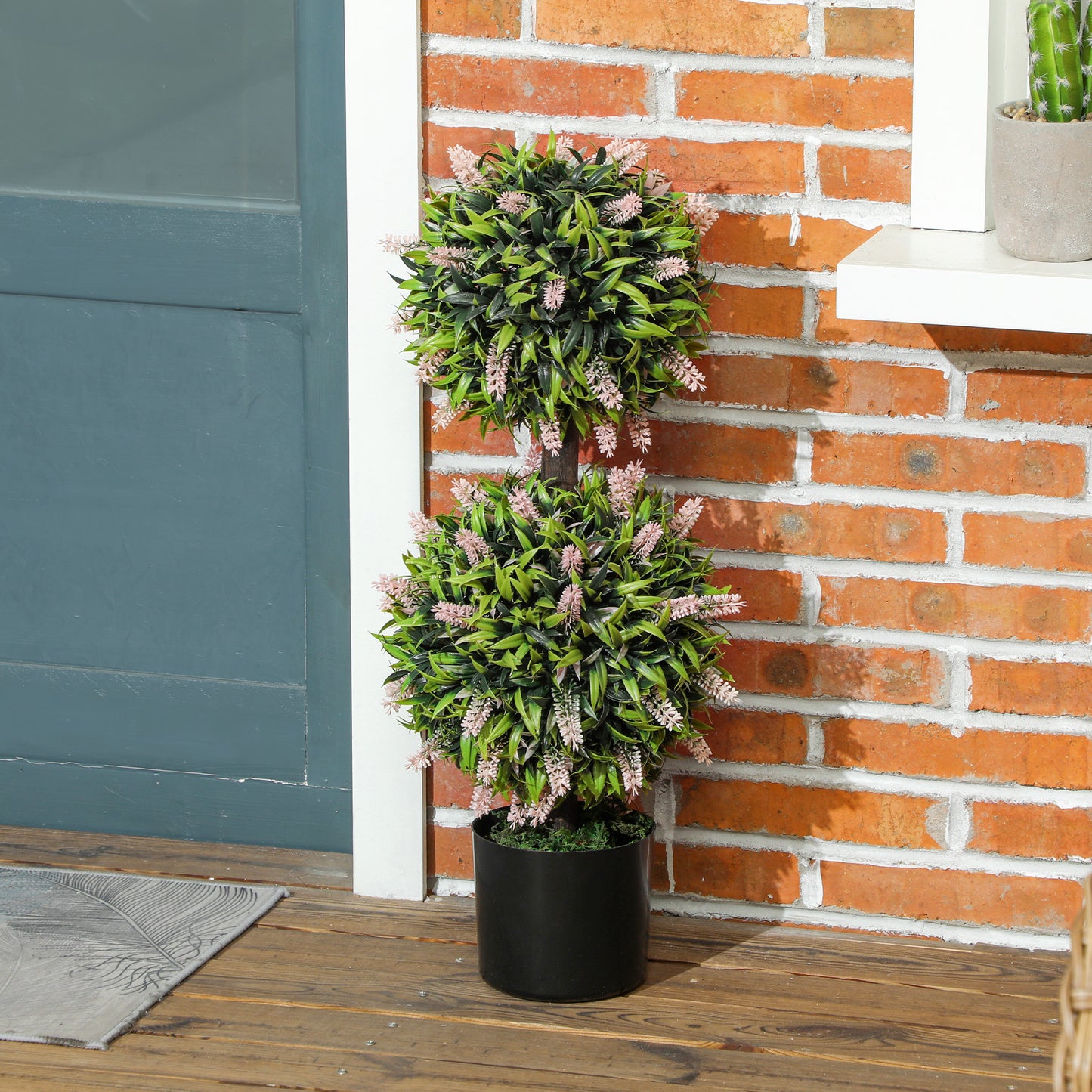 HOMCOM Set Of 2 Decorative Ball Tree Artificial Lavender Plants In Pots 70cm Pink Indoor Outdoor Decor