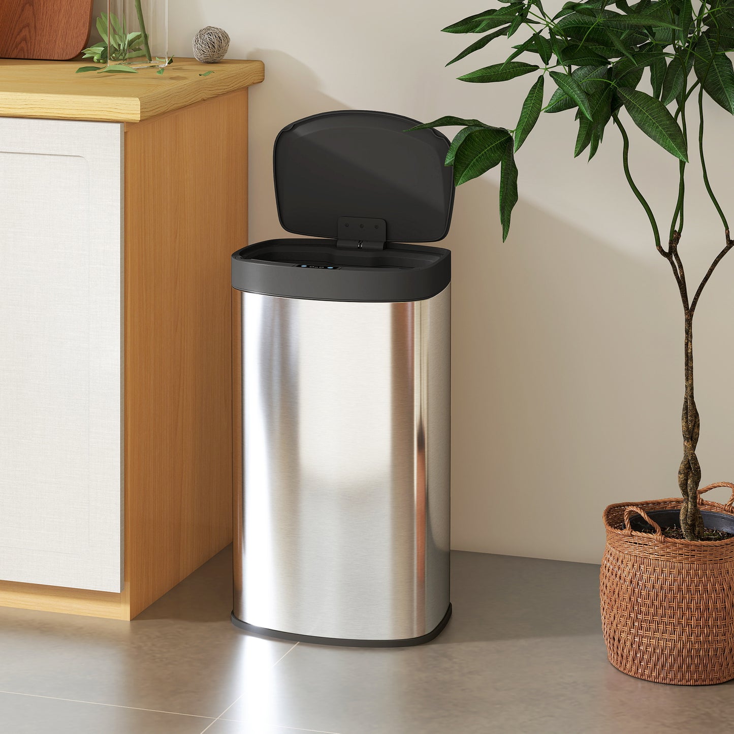 HOMCOM 55L Sensor Trash Can With Soft Close Lid Touchless Motion Stainless Steel Silver