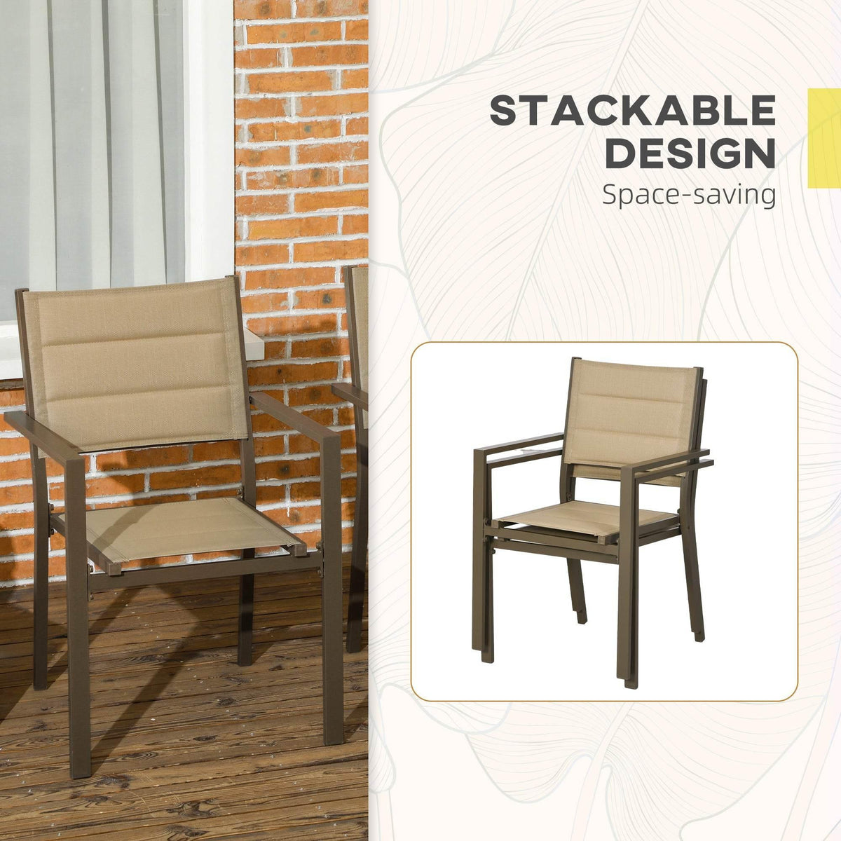 Stackable garden chair with khaki mesh seat and back, dark frame