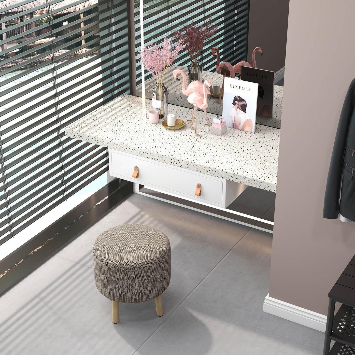 HOMCOM Stylish Light Grey Round Storage Ottoman Stool with Padded Seat and Wooden Legs - ALL4U RETAILER LTD