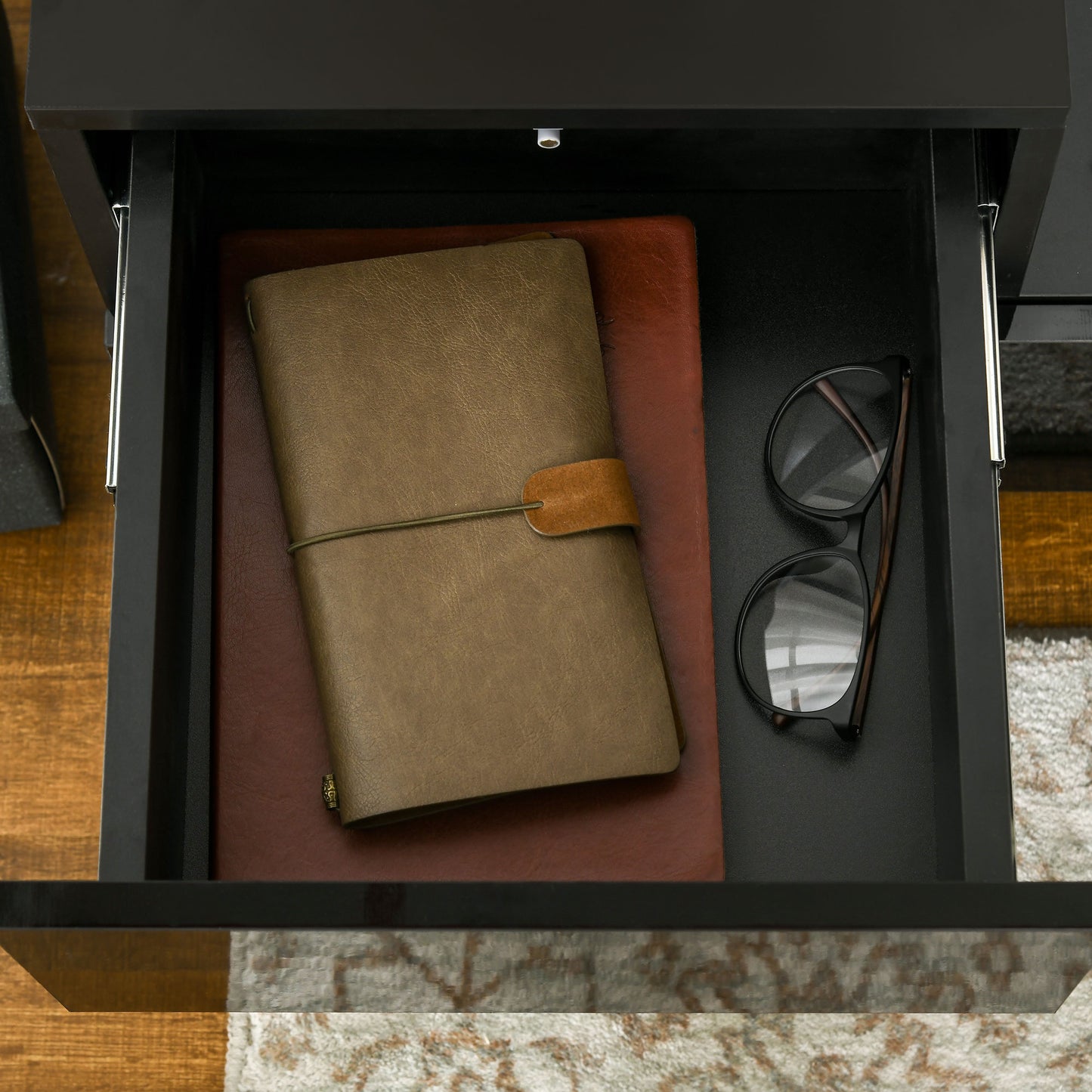 HOMCOM High Gloss Front Bedside Nightstand With Drawers RGB LED Light And Remote Black