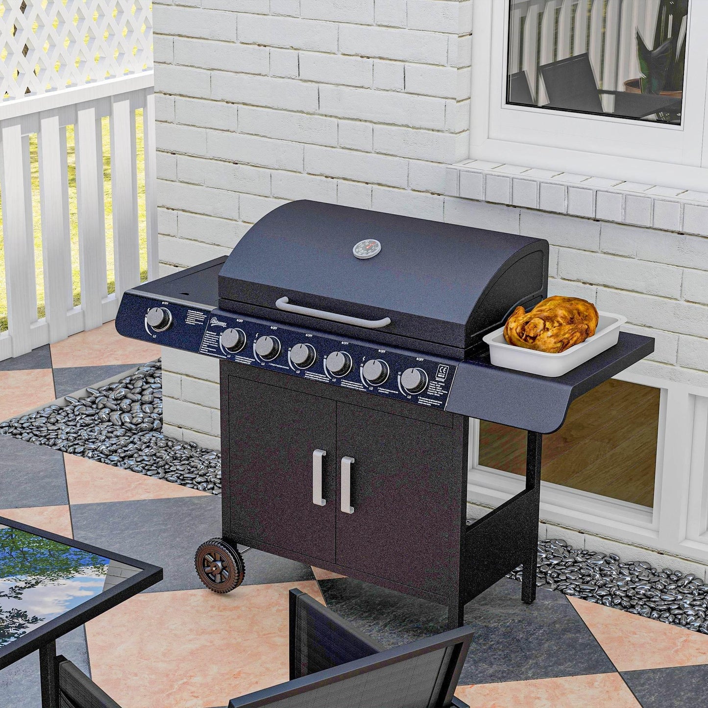 Outsunny Deluxe 7-Burner Gas BBQ Grill with Thermometer & Storage Solutions - ALL4U RETAILER LTD