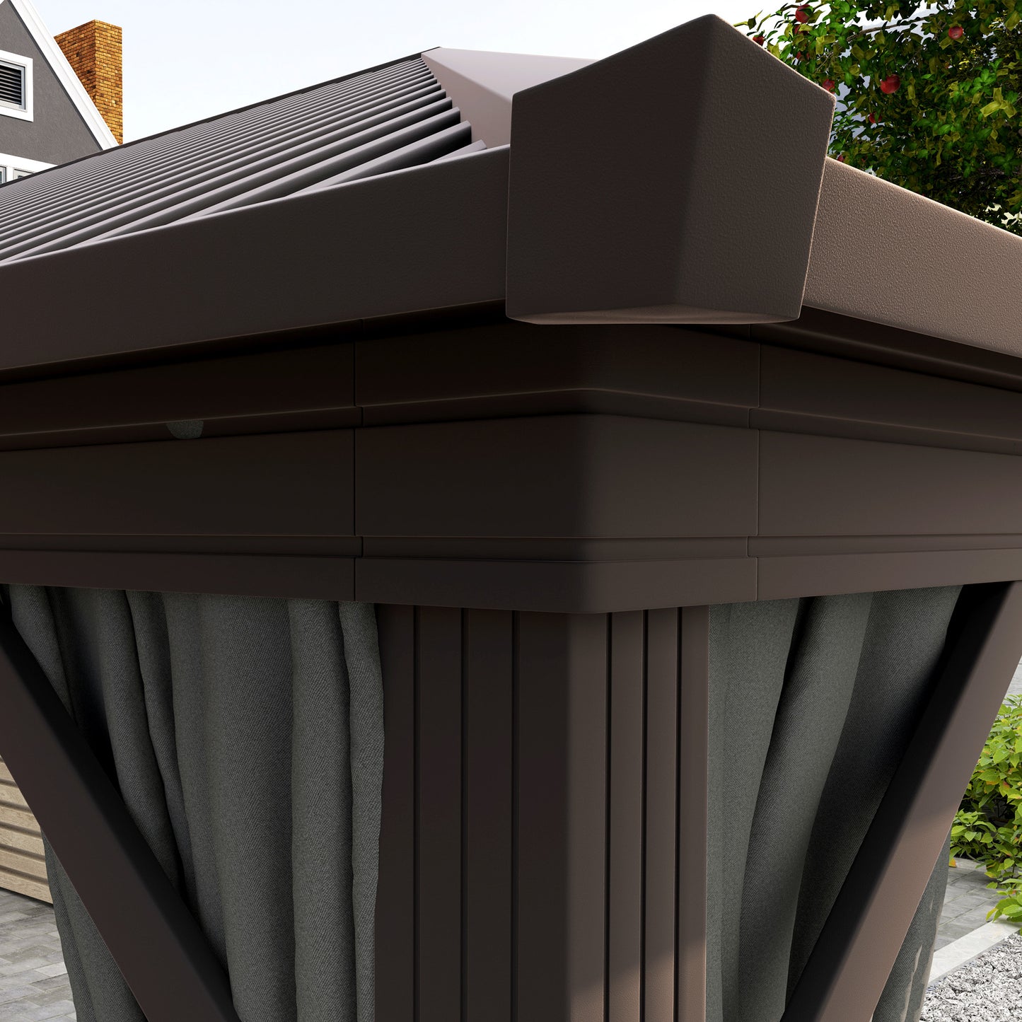 Outsunny 3.6 X 3 M Aluminium Hardtop Gazebo With Accessories In Dark Grey With Four Curtains And Inner Mesh Curtains