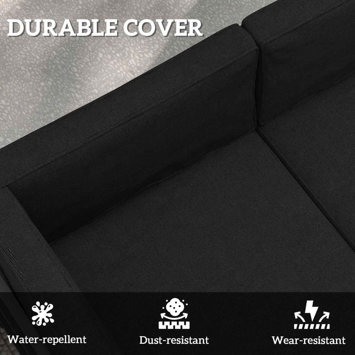 Black cushion cover with textured finish for water-, dust-, and wear-resistance