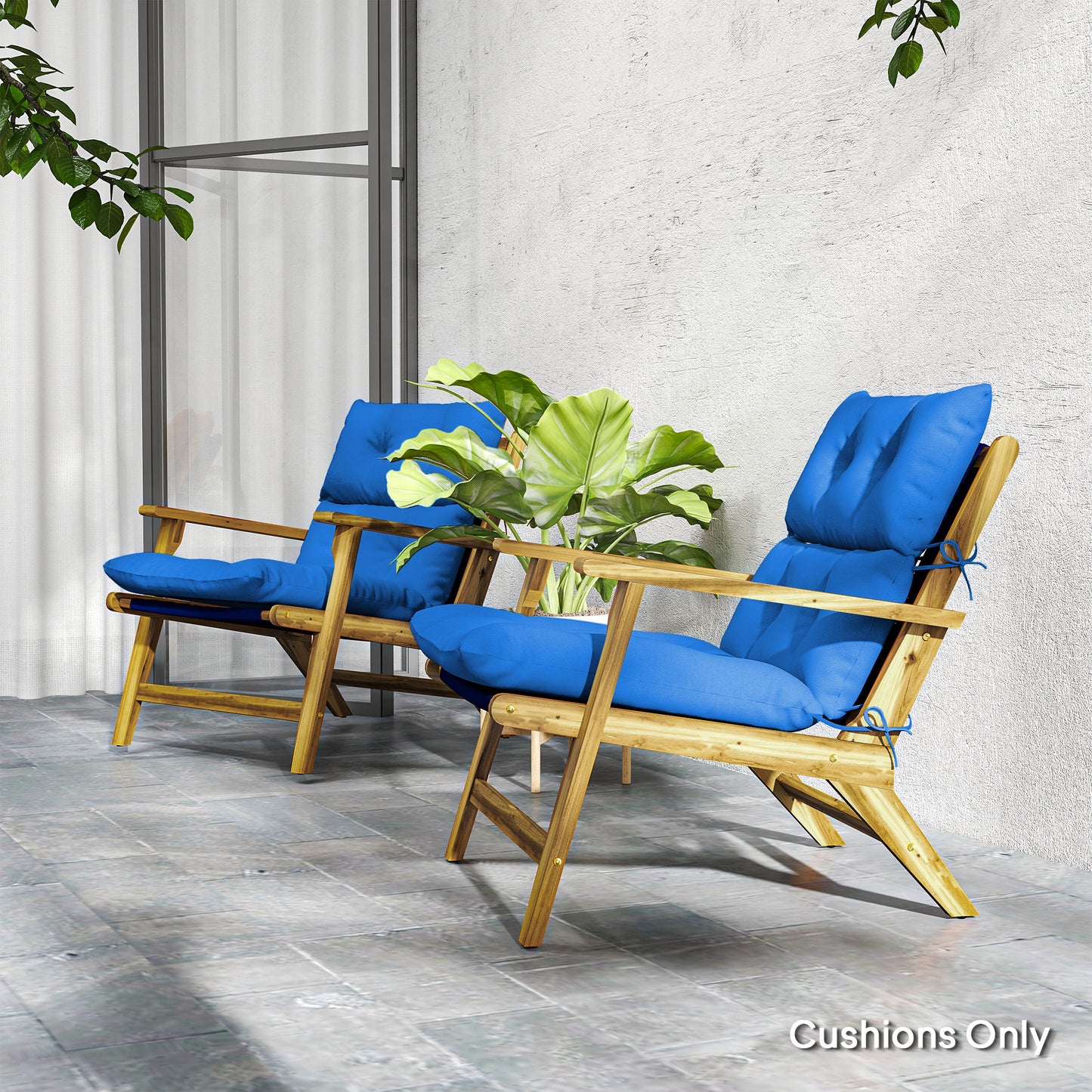 Outsunny Set Of 2 Rocking Chair Cushions Garden Padded Seat And Back With Tie Fastenings Blue