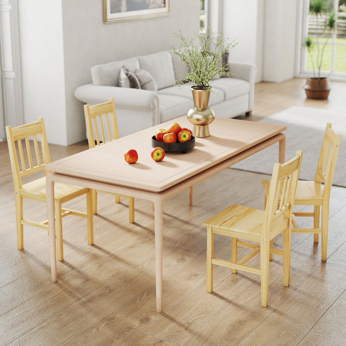 HOMCOM Dining Chairs Set of 2 Natural Pine Wood Slat Back Kitchen and Dining Room Chairs